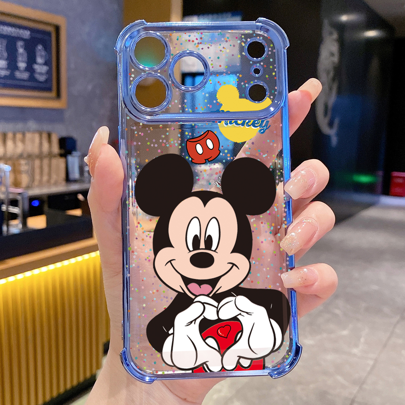 for iPhone 17 Pro Max 16 15 14 Plus Plating Phone Case Shockproof Cover Mickey Minnie Love Heart Sign