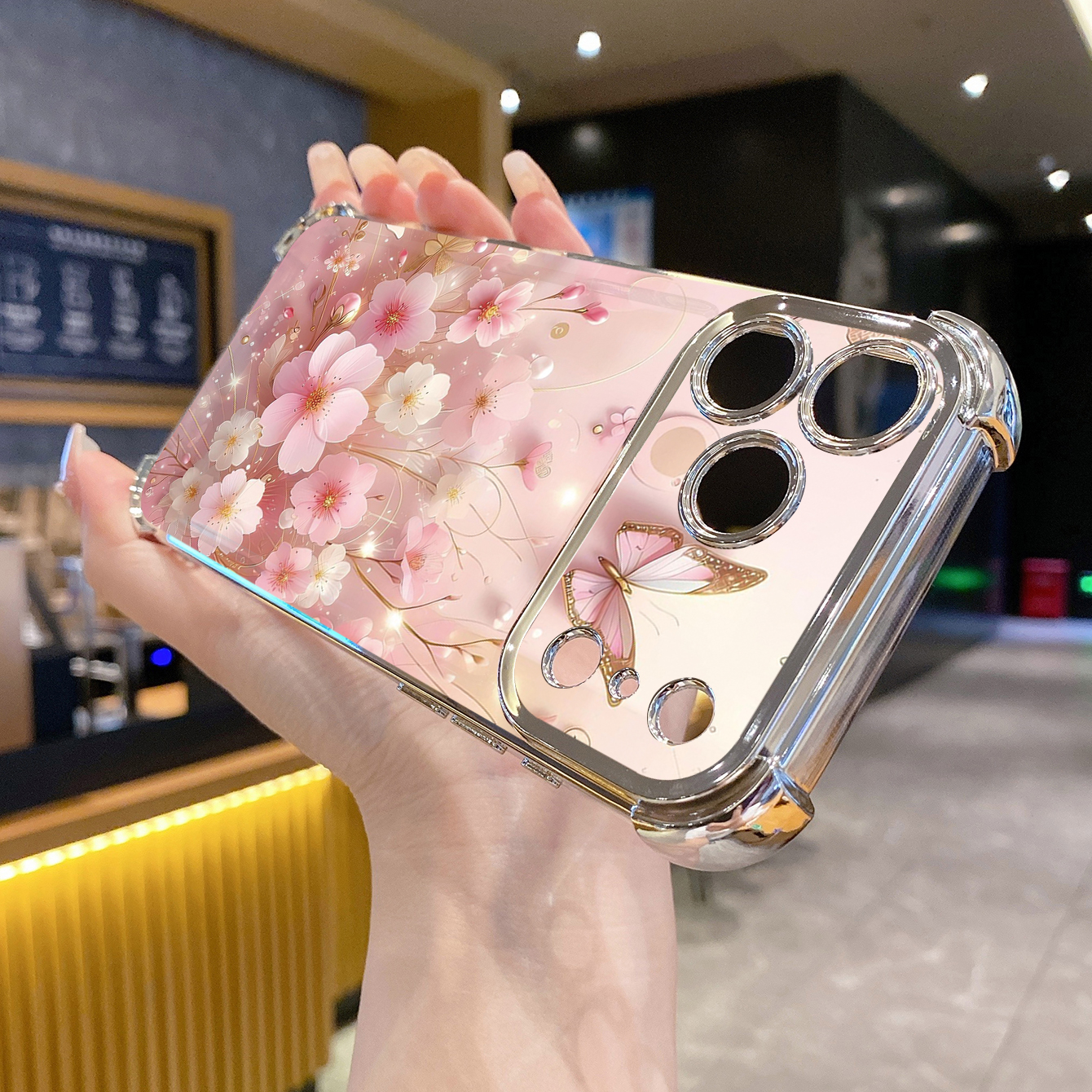 for iPhone 17 Pro Max 16 15 14 Plus Plating Phone Case Shockproof Cover Butterfly Flower
