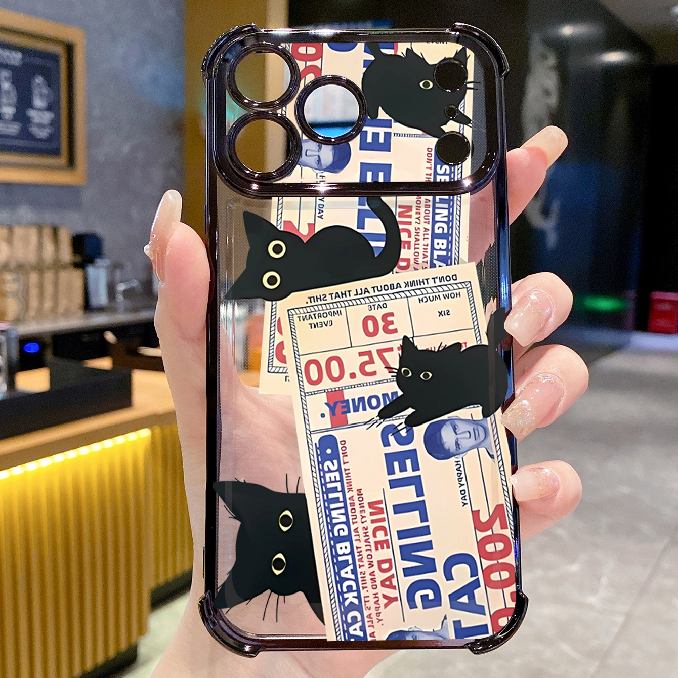 for iPhone 17 Pro Max 16 15 14 Plus Plating Phone Case Shockproof Cover Ink Cats