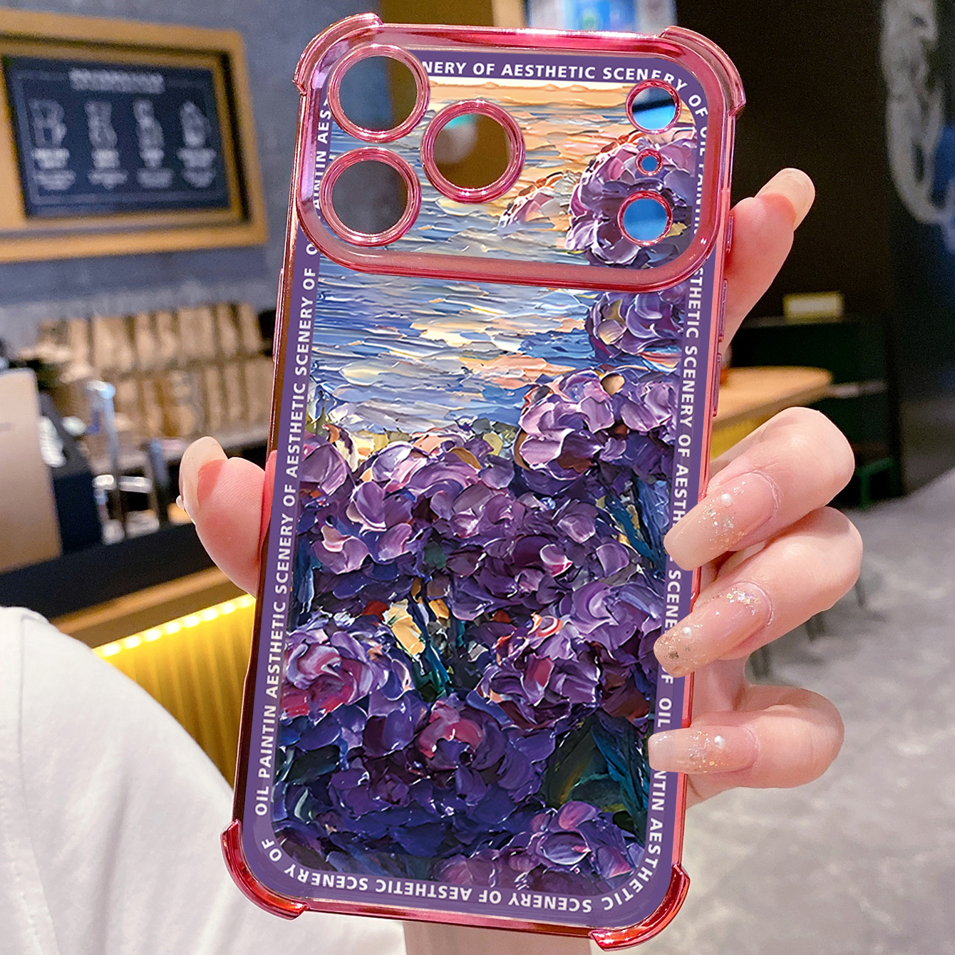 for iPhone 17 Pro Max 16 15 14 Plus Plating Phone Case Shockproof Cover Senery Oil Painting