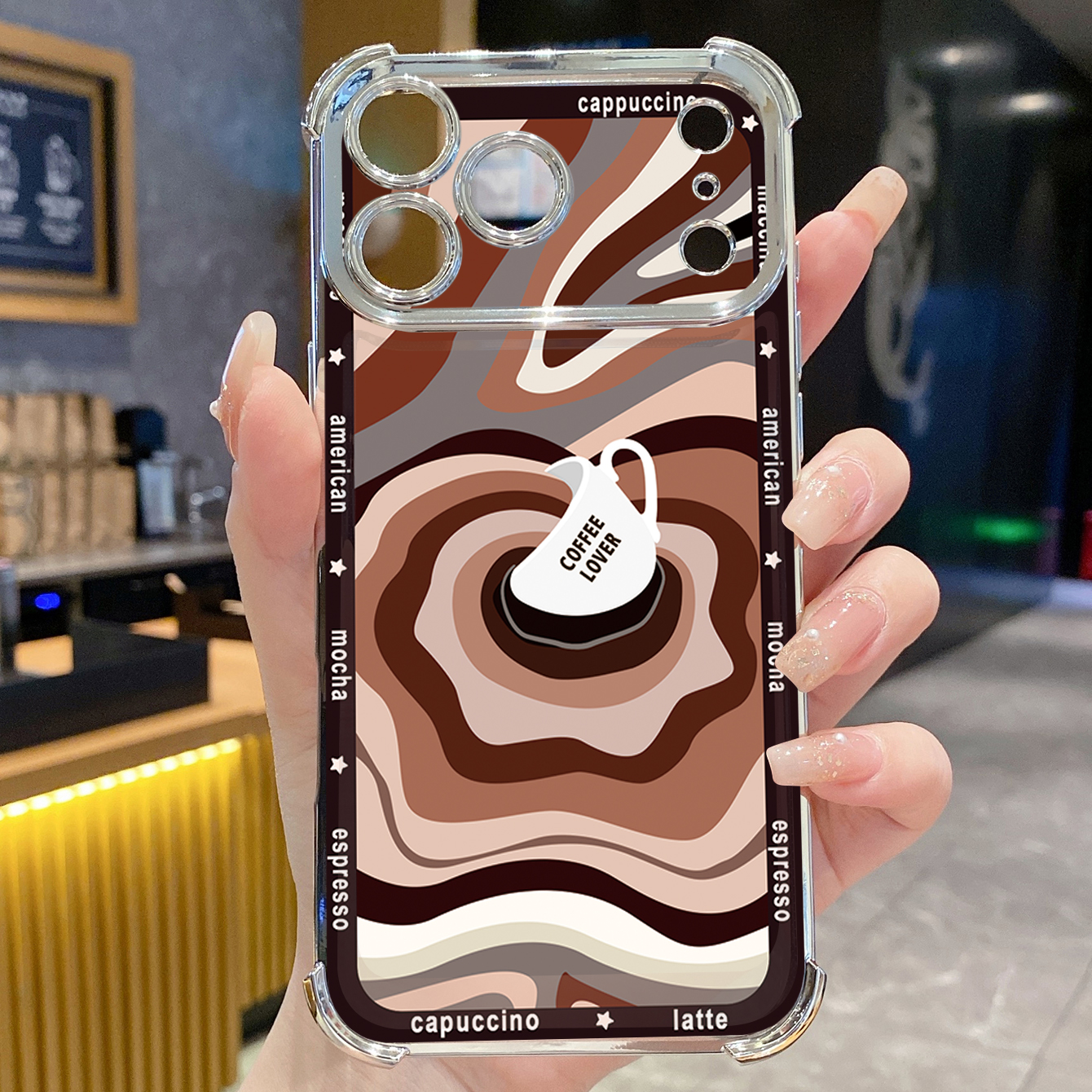 for iPhone 17 Pro Max 16 15 14 Plus Plating Phone Case Shockproof Cover Liquid Coffe
