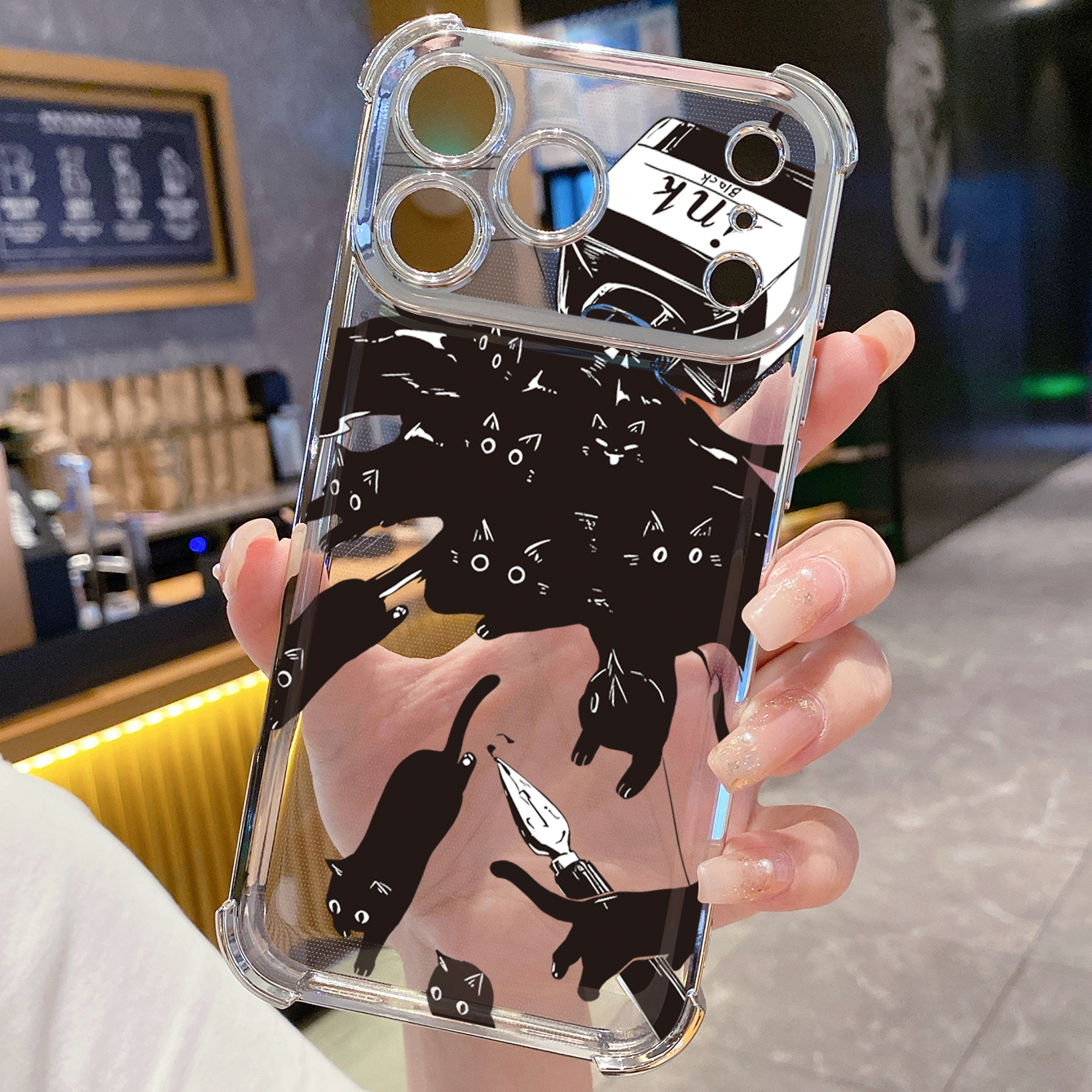 for iPhone 17 Pro Max 16 15 14 Plus Plating Phone Case Shockproof Cover Ink Cats