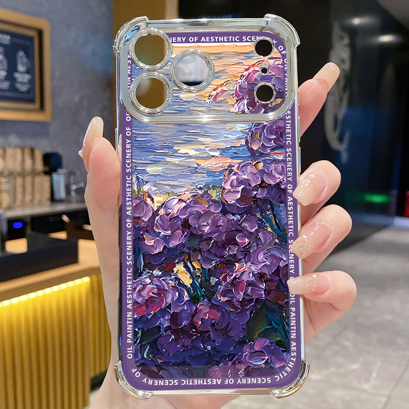 for iPhone 17 Pro Max 16 15 14 Plus Plating Phone Case Shockproof Cover Senery Oil Painting