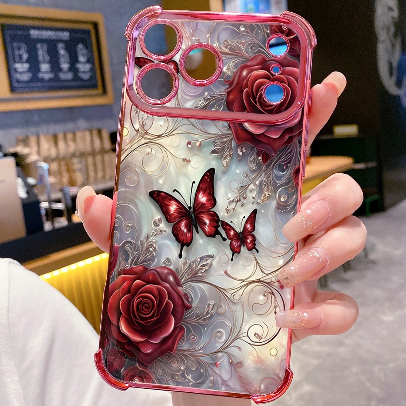 for iPhone 17 Pro Max 16 15 14 Plus Plating Phone Case Shockproof Cover Flower Butterfly