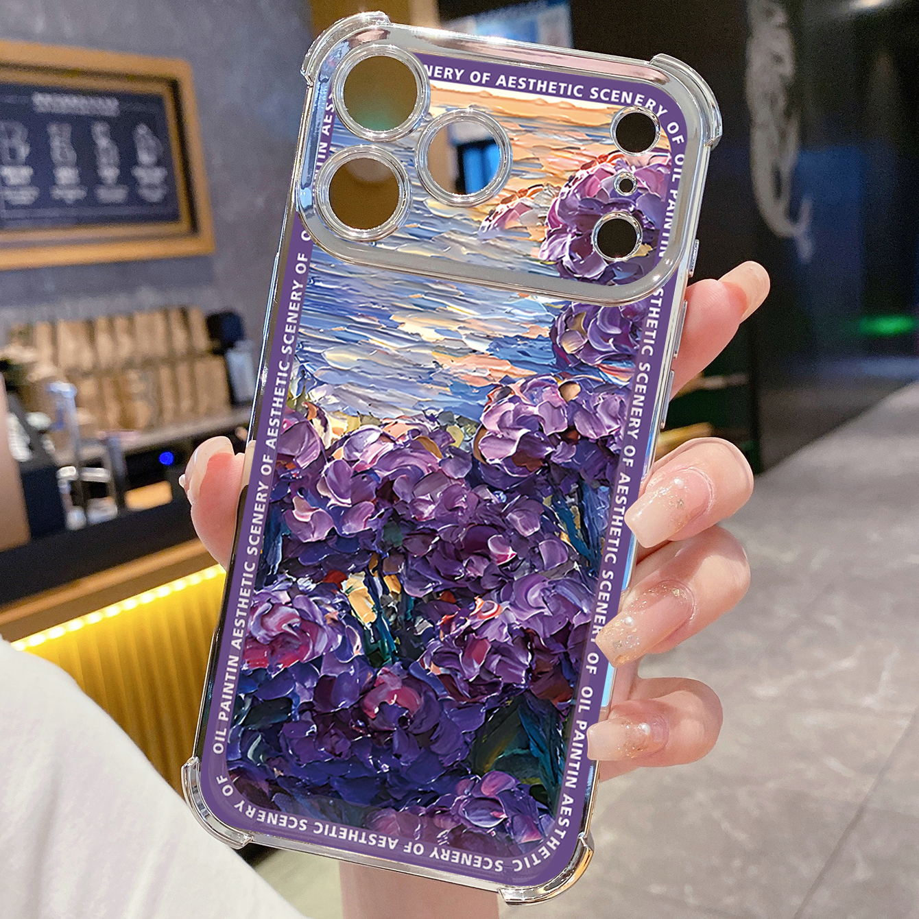 for iPhone 17 Pro Max 16 15 14 Plus Plating Phone Case Shockproof Cover Senery Oil Painting