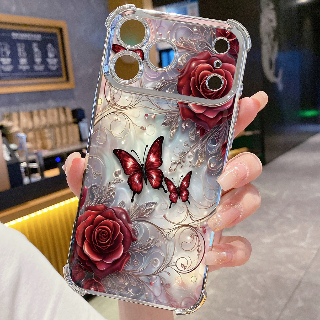 for iPhone 17 Pro Max 16 15 14 Plus Plating Phone Case Shockproof Cover Flower Butterfly
