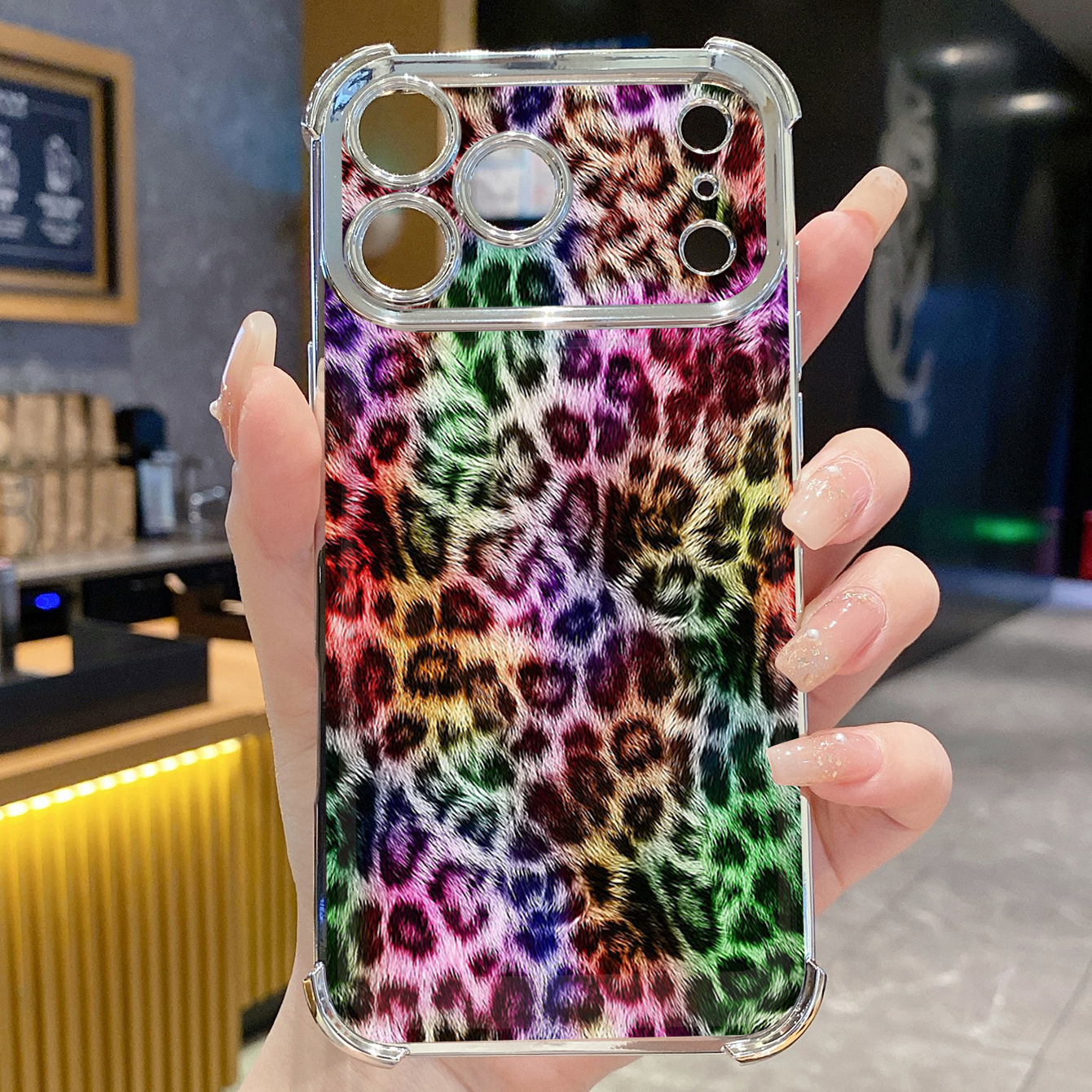 for iPhone 17 Pro Max 16 15 14 Plus Plating Phone Case Shockproof Cover Coloful Leopard