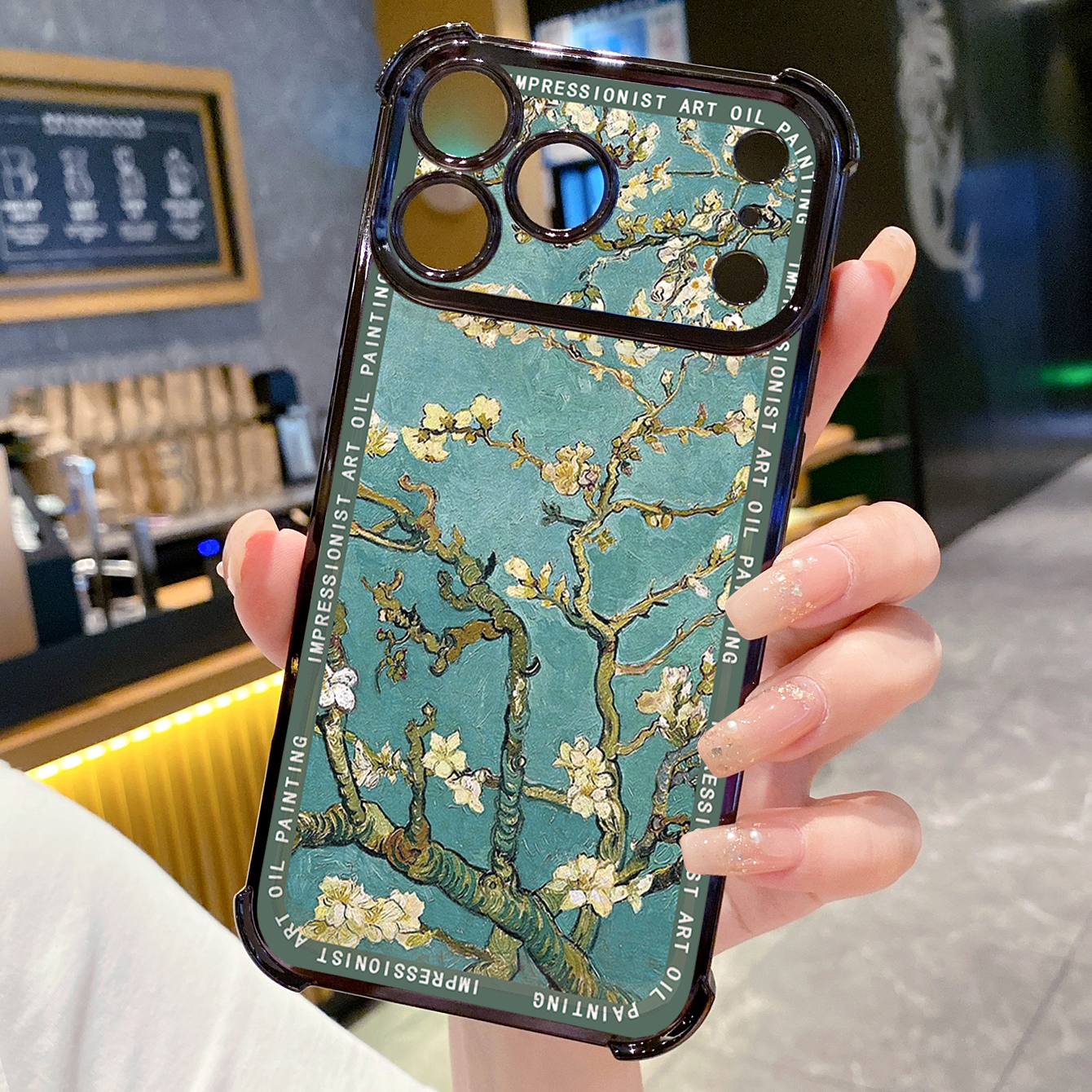 for iPhone 17 Pro Max 16 15 14 Plus Plating Phone Case Shockproof Cover Senery Oil Painting