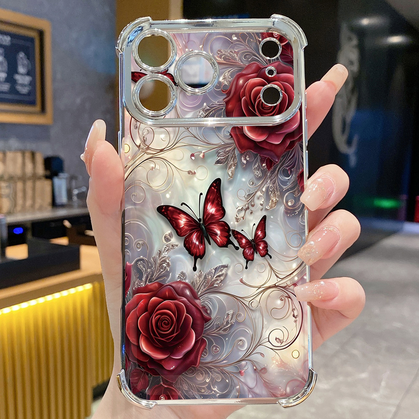 for iPhone 17 Pro Max 16 15 14 Plus Plating Phone Case Shockproof Cover Flower Butterfly