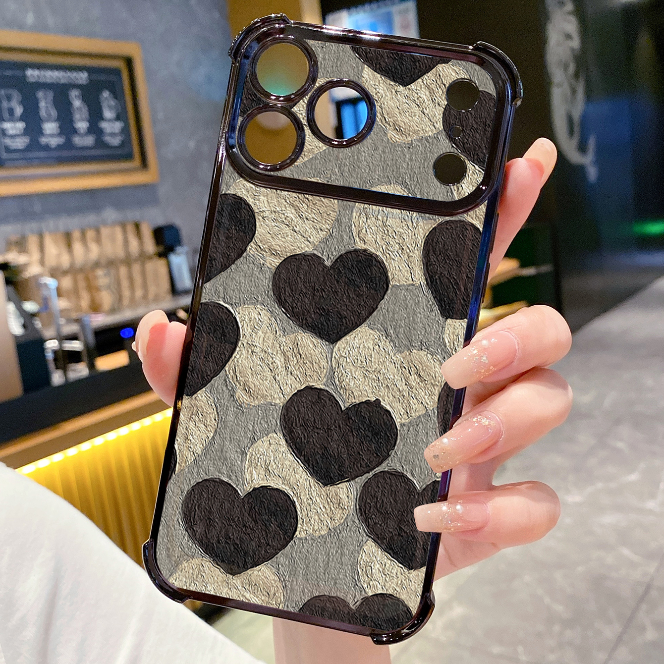 for iPhone 17 Pro Max 16 15 14 Plus Plating Phone Case Shockproof Cover Heart Flowers