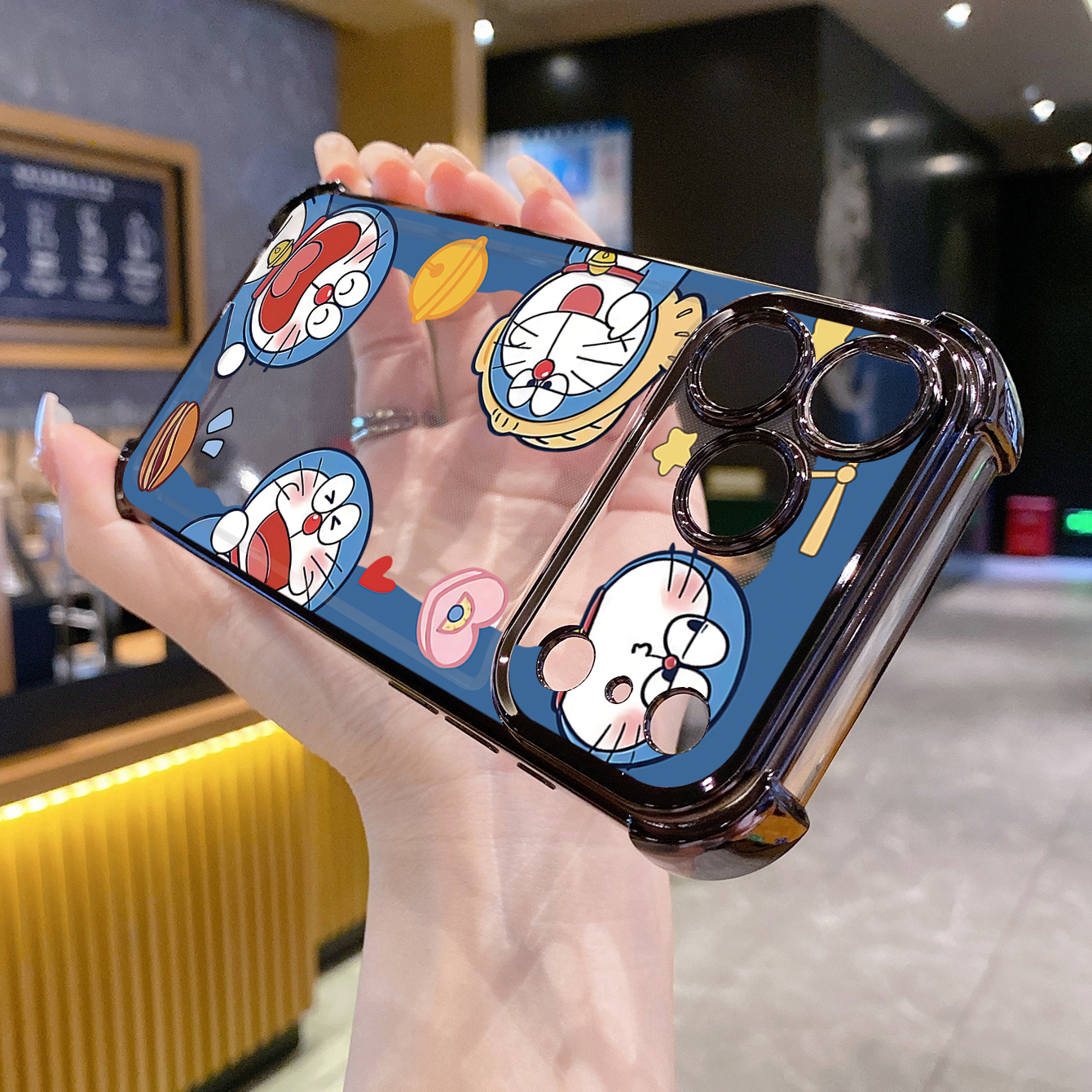 for iPhone 17 Pro Max 16 15 14 Plus Plating Phone Case Shockproof Cover Smile Doraemon Lotso
