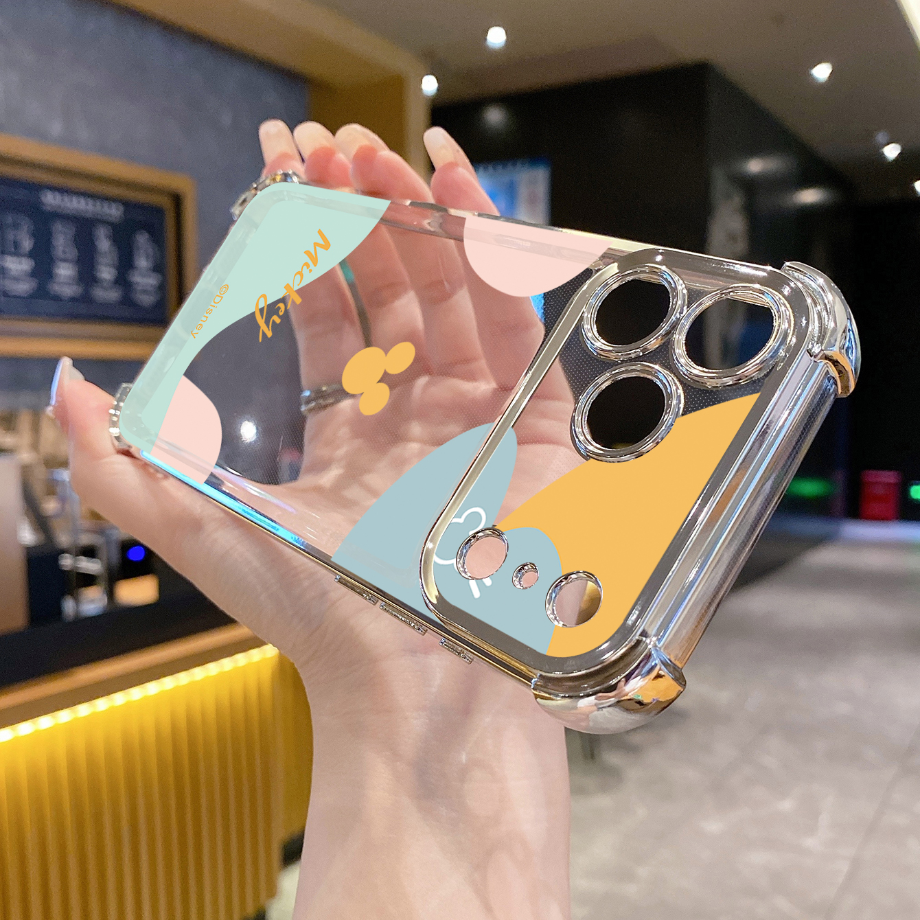 for iPhone 17 Pro Max 16 15 14 Plus Plating Phone Case Shockproof Cover Morandi Couple Mickey Minnie