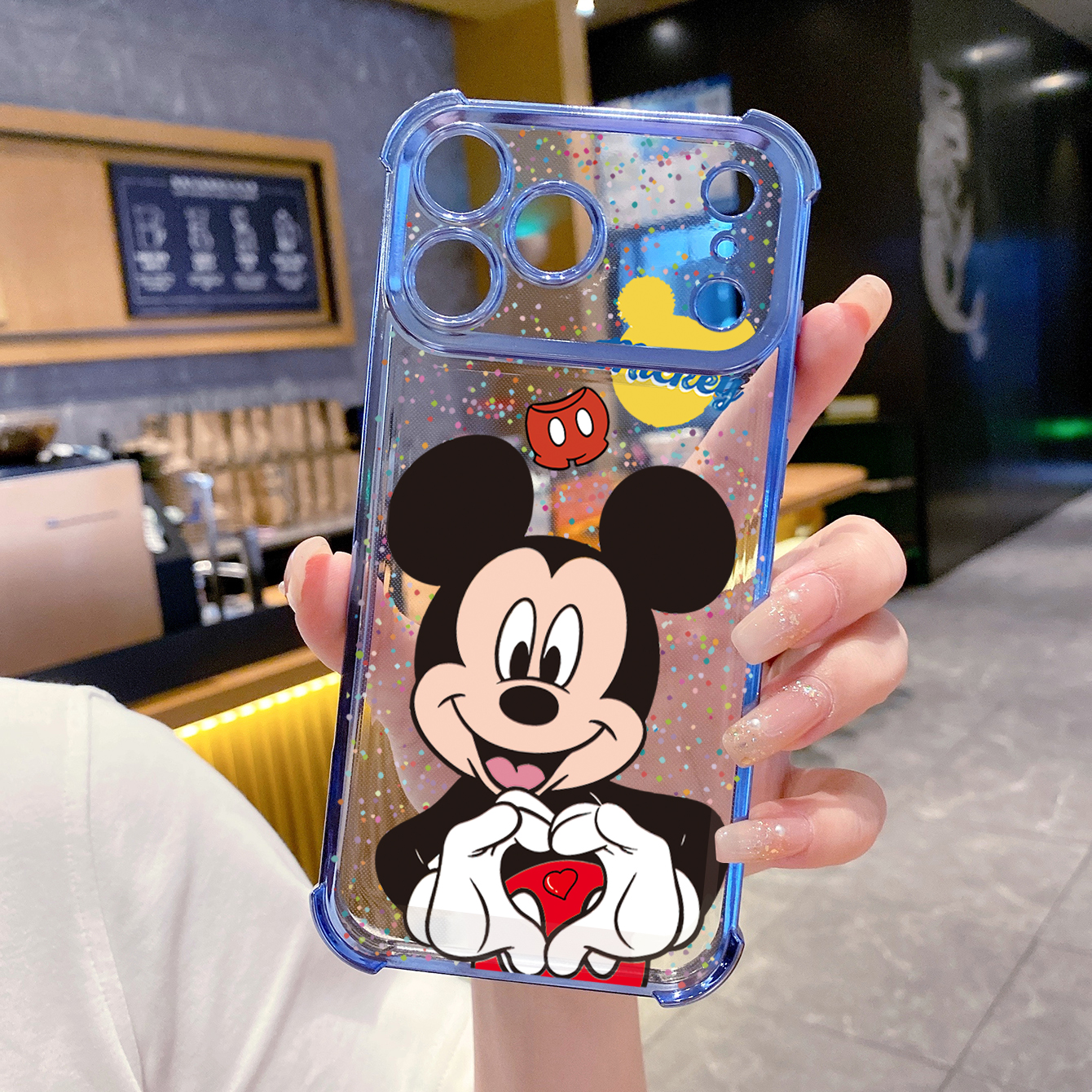 for iPhone 17 Pro Max 16 15 14 Plus Plating Phone Case Shockproof Cover Mickey Minnie Love Heart Sign