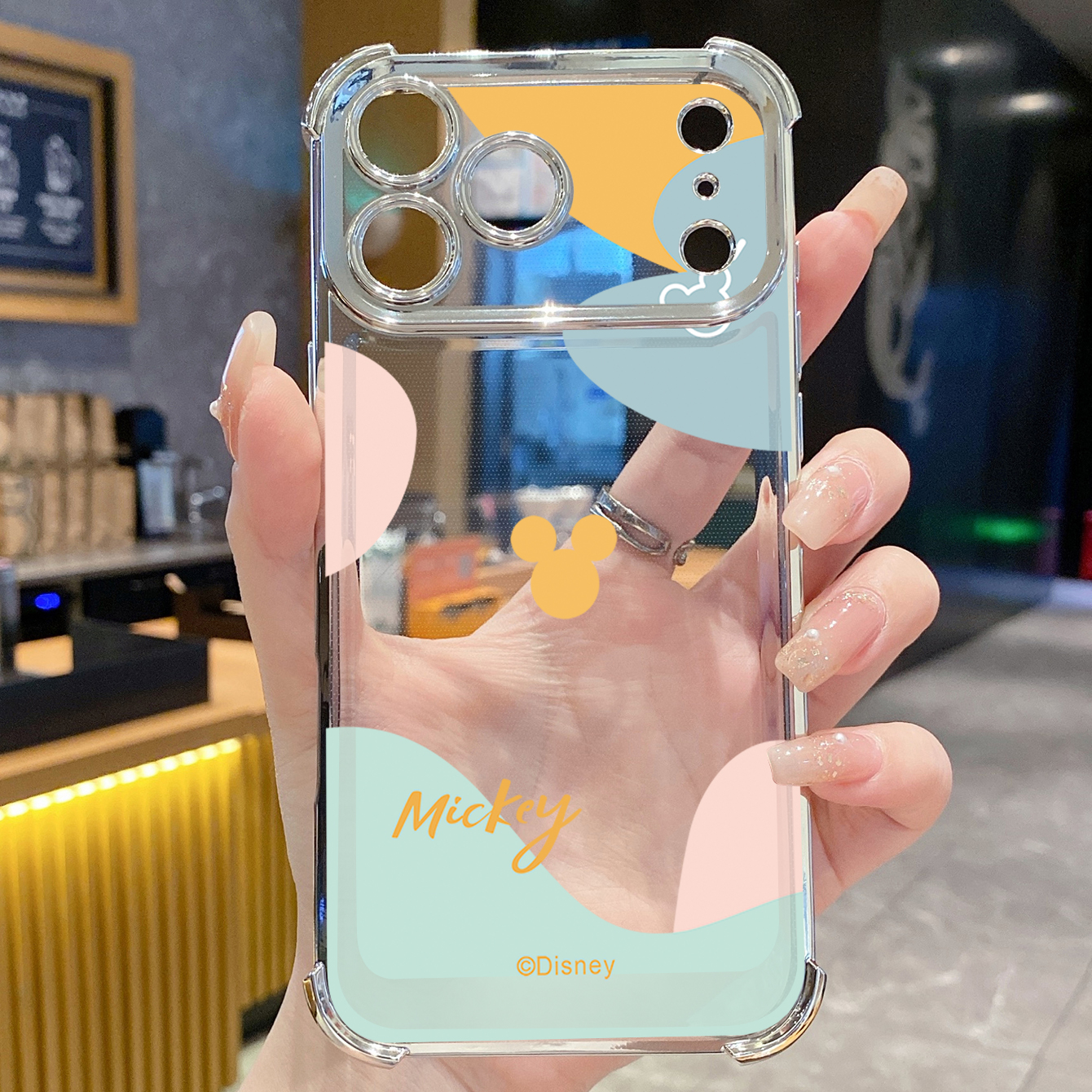 for iPhone 17 Pro Max 16 15 14 Plus Plating Phone Case Shockproof Cover Morandi Couple Mickey Minnie