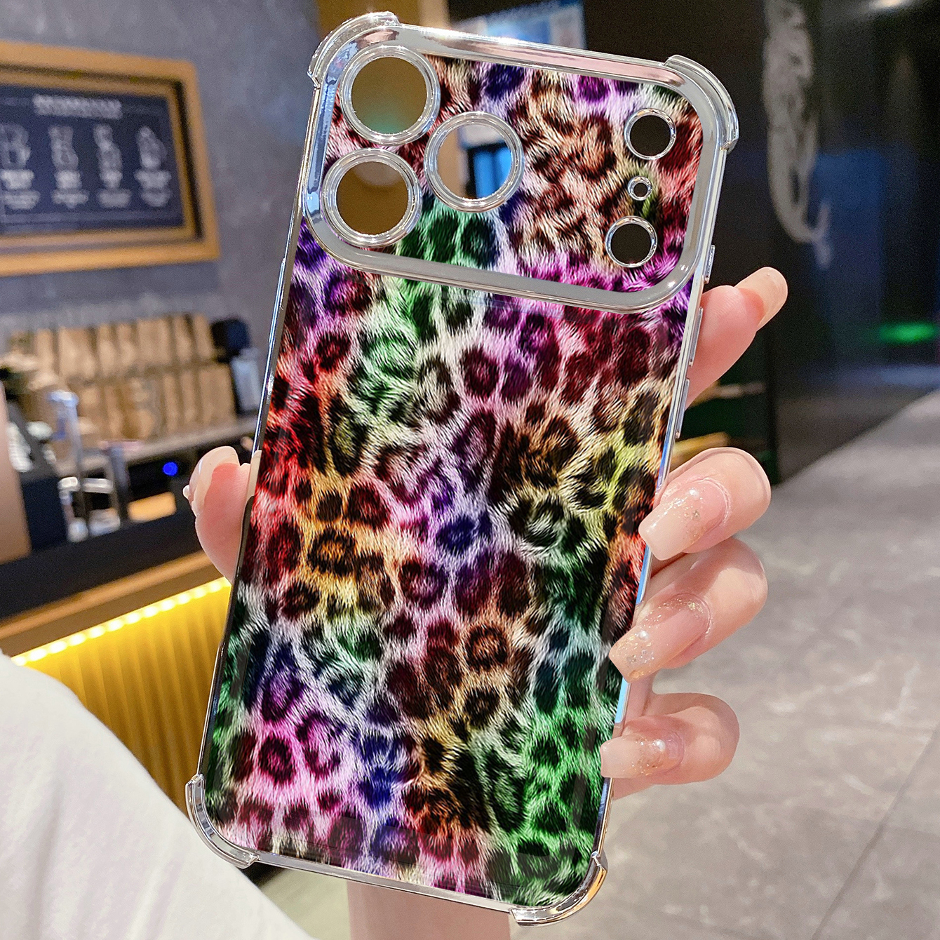 for iPhone 17 Pro Max 16 15 14 Plus Plating Phone Case Shockproof Cover Coloful Leopard