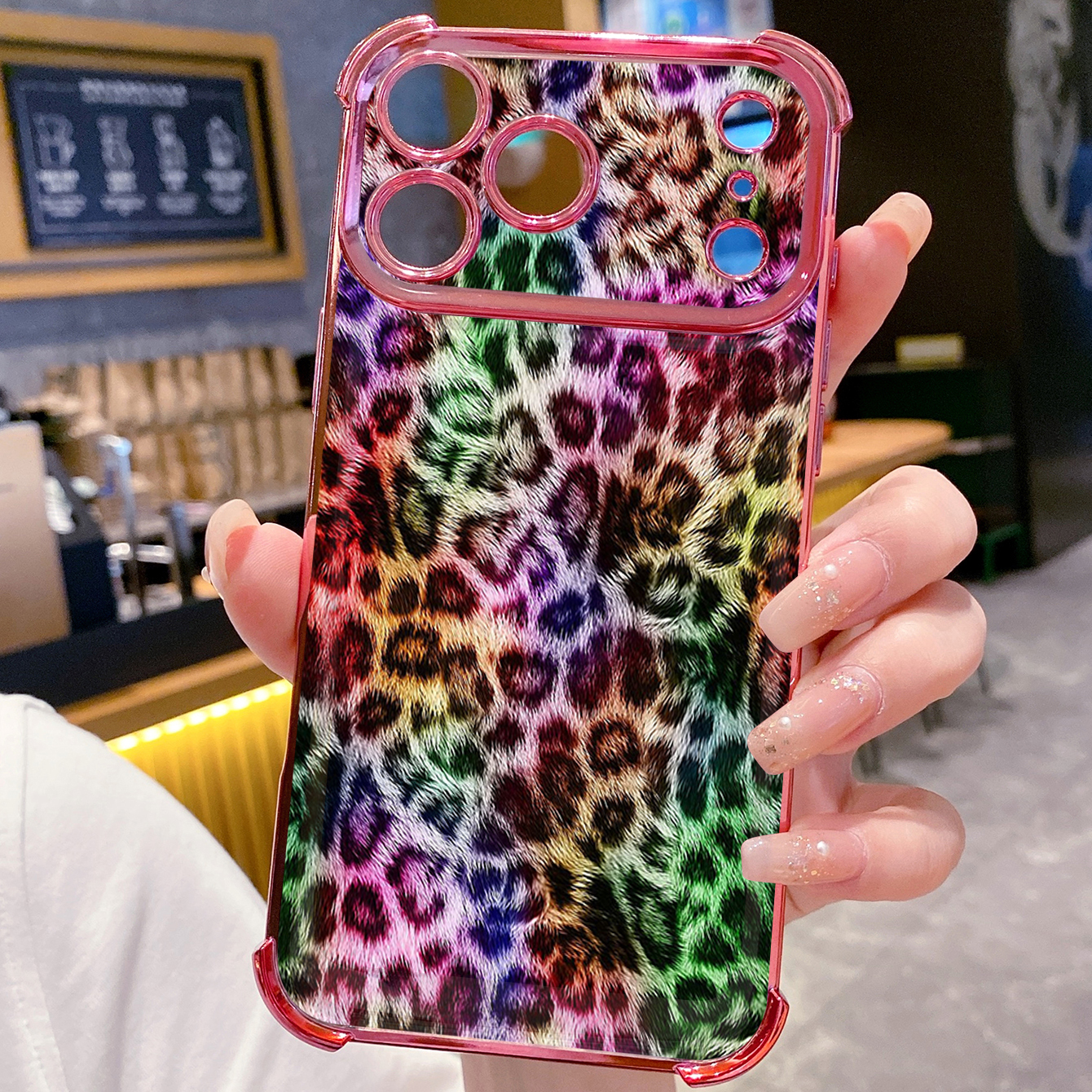 for iPhone 17 Pro Max 16 15 14 Plus Plating Phone Case Shockproof Cover Coloful Leopard