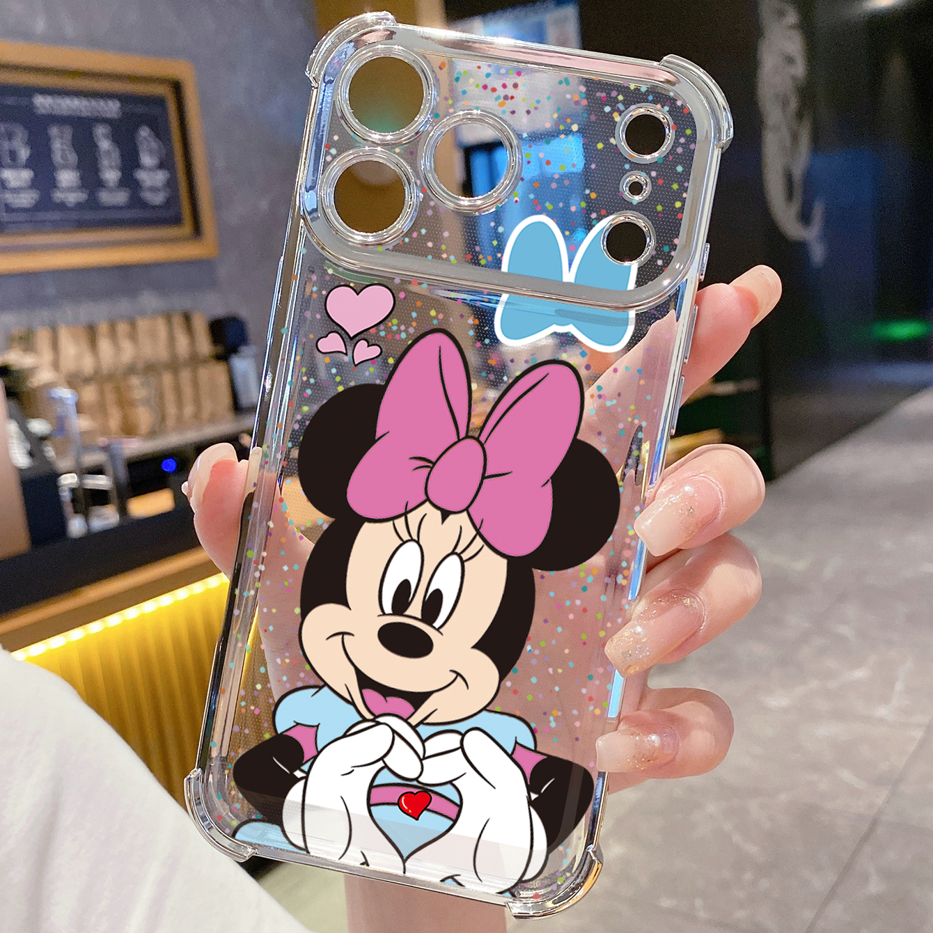 for iPhone 17 Pro Max 16 15 14 Plus Plating Phone Case Shockproof Cover Mickey Minnie Love Heart Sign