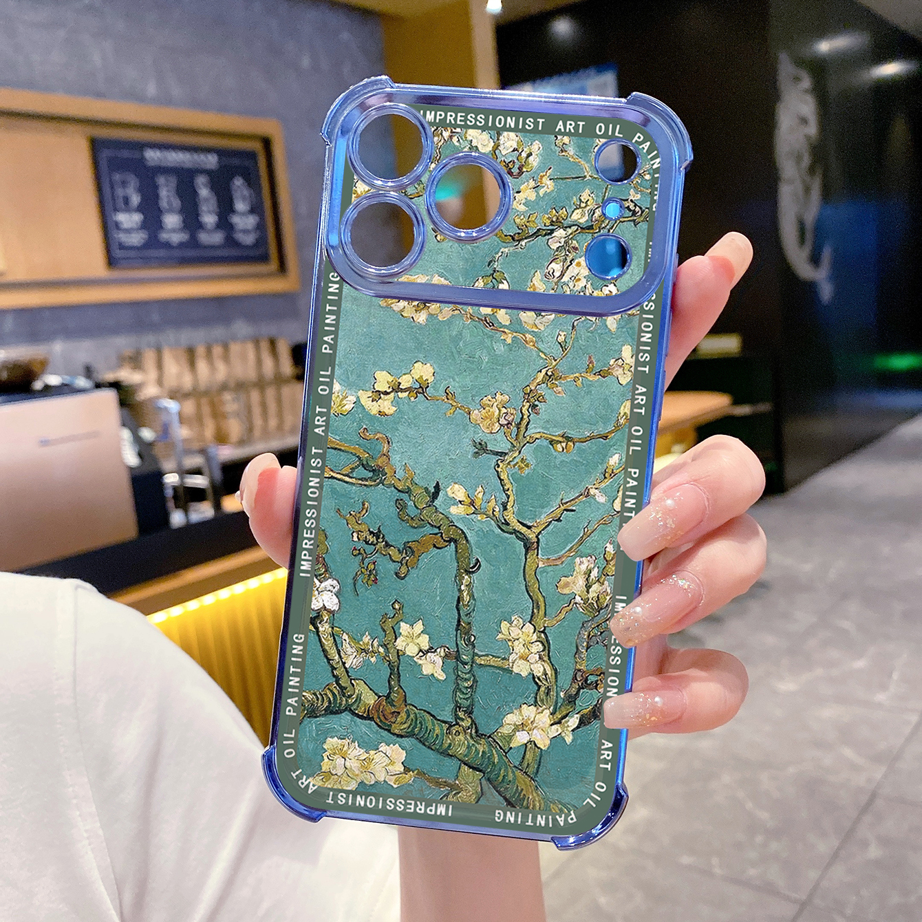 for iPhone 17 Pro Max 16 15 14 Plus Plating Phone Case Shockproof Cover Senery Oil Painting