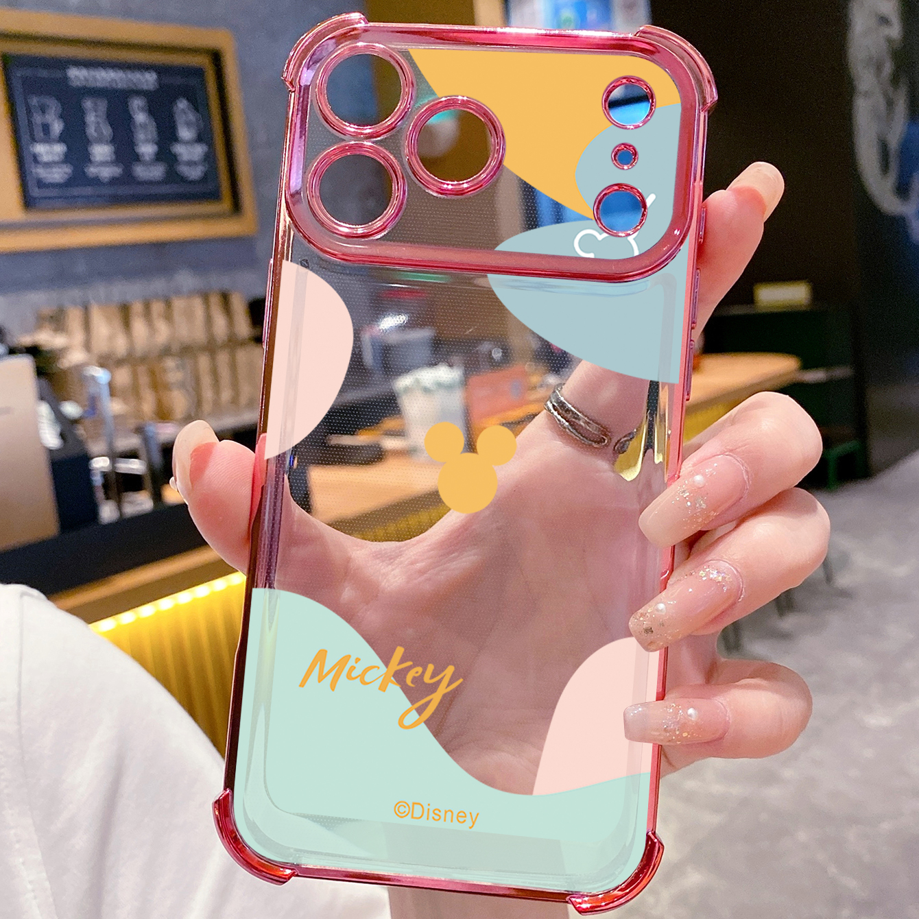 for iPhone 17 Pro Max 16 15 14 Plus Plating Phone Case Shockproof Cover Morandi Couple Mickey Minnie