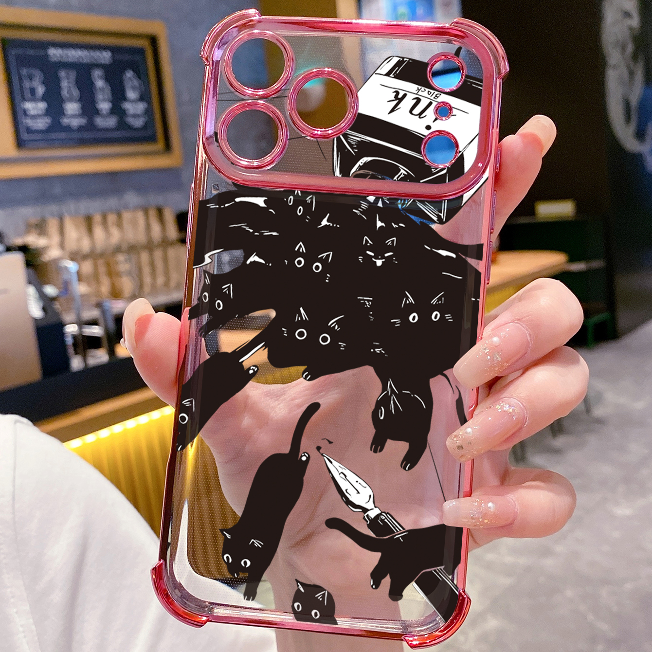 for iPhone 17 Pro Max 16 15 14 Plus Plating Phone Case Shockproof Cover Ink Cats