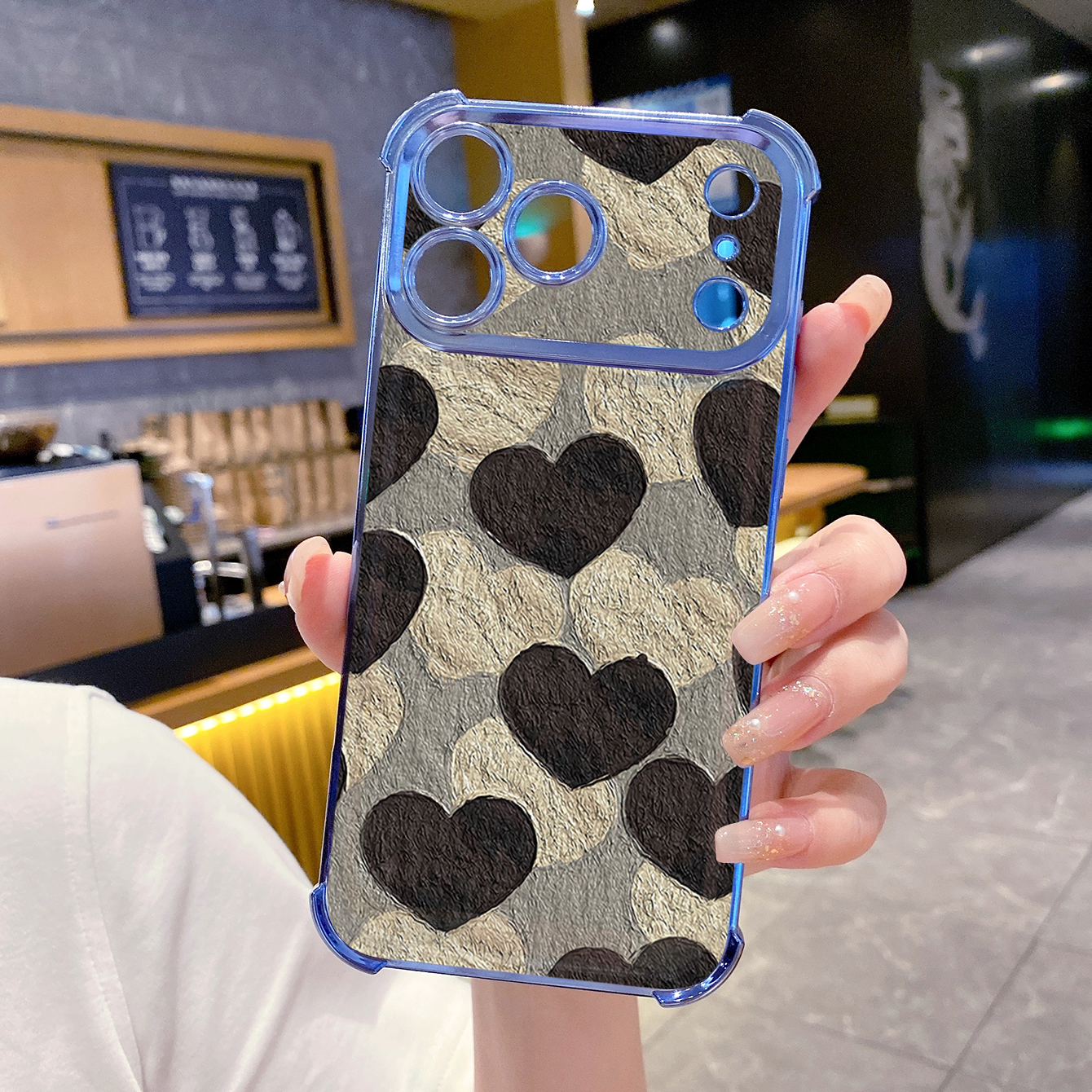 for iPhone 17 Pro Max 16 15 14 Plus Plating Phone Case Shockproof Cover Heart Flowers