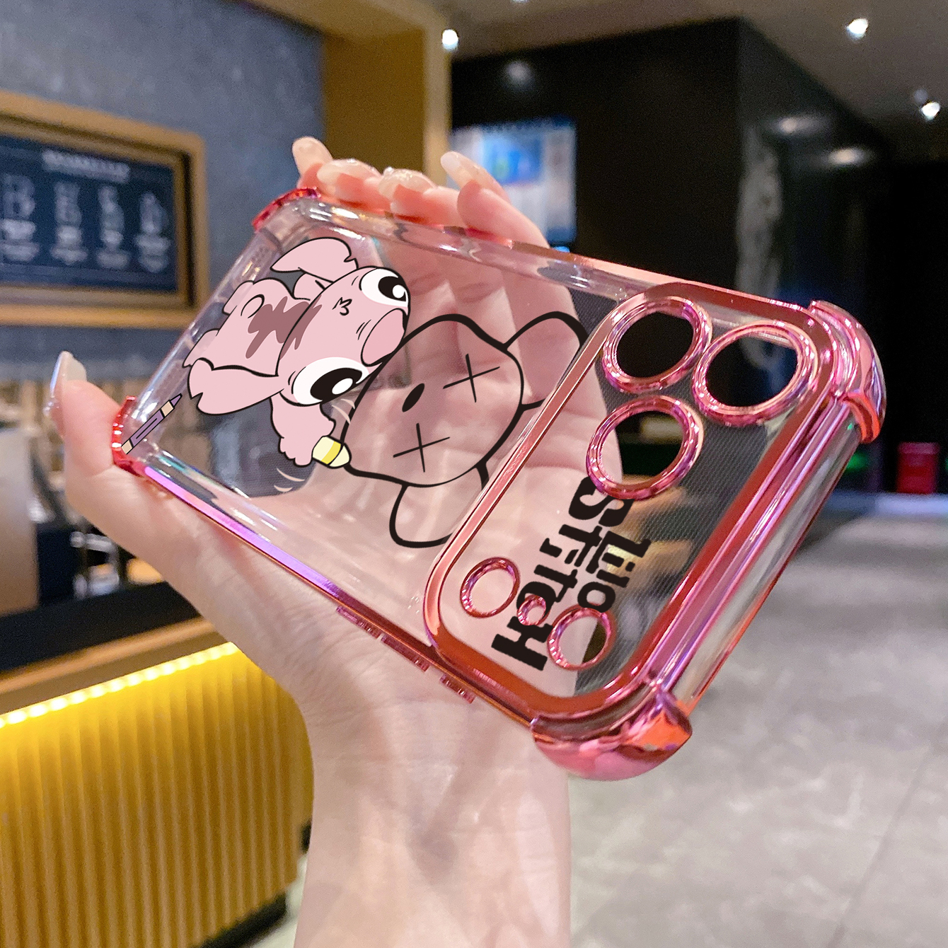 for iPhone 17 Pro Max 16 15 14 Plus Plating Phone Case Shockproof Cover Stitch Drawing Bear