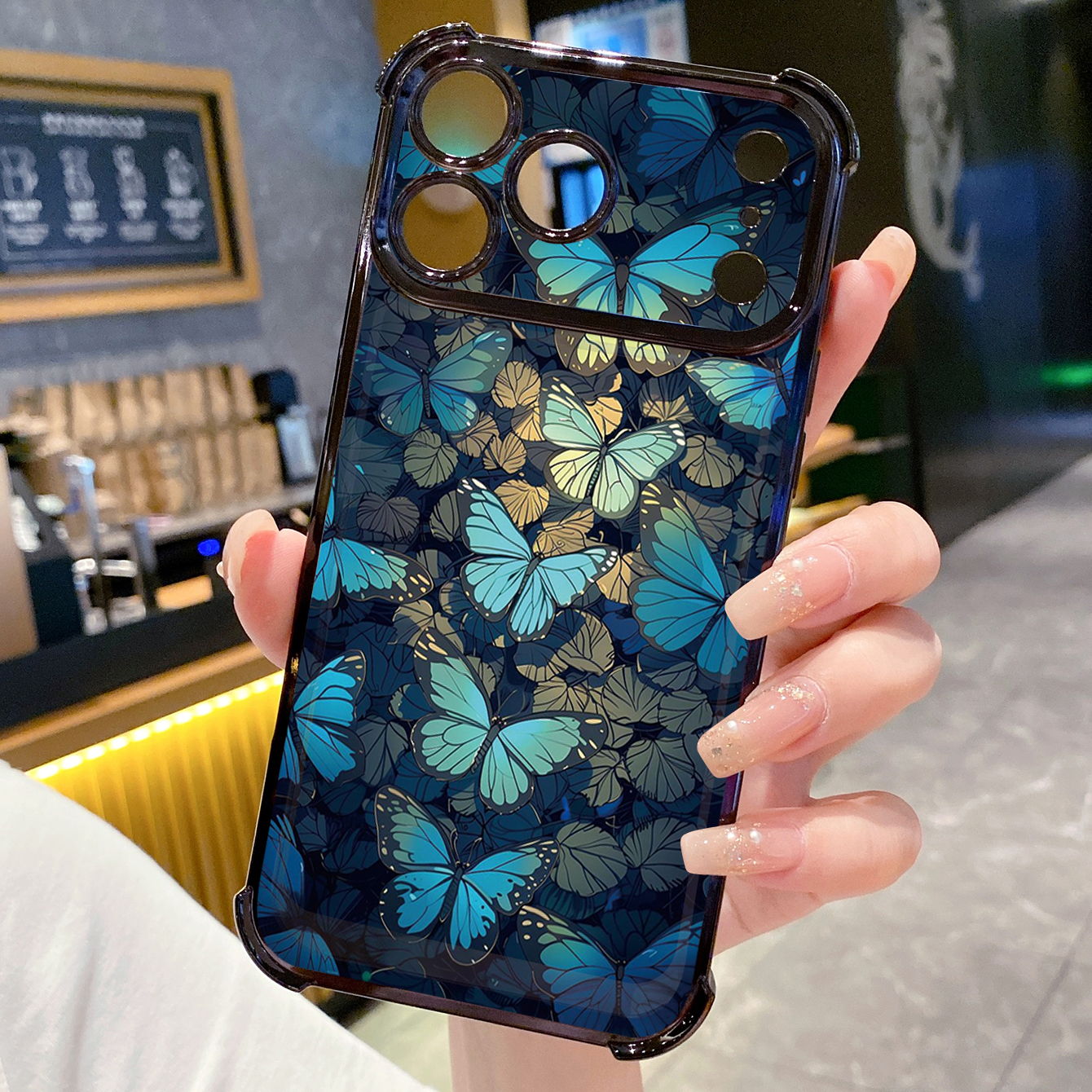 for iPhone 17 Pro Max 16 15 14 Plus Plating Phone Case Shockproof Cover Flower Butterfly