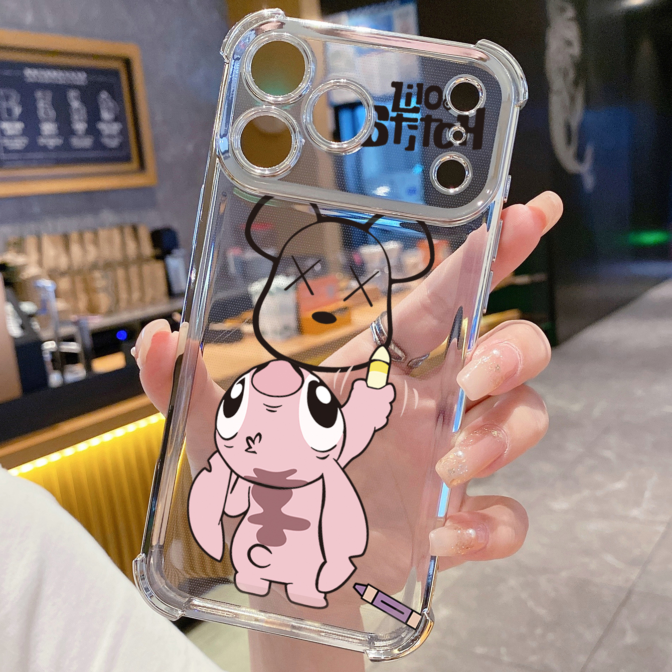 for iPhone 17 Pro Max 16 15 14 Plus Plating Phone Case Shockproof Cover Stitch Drawing Bear