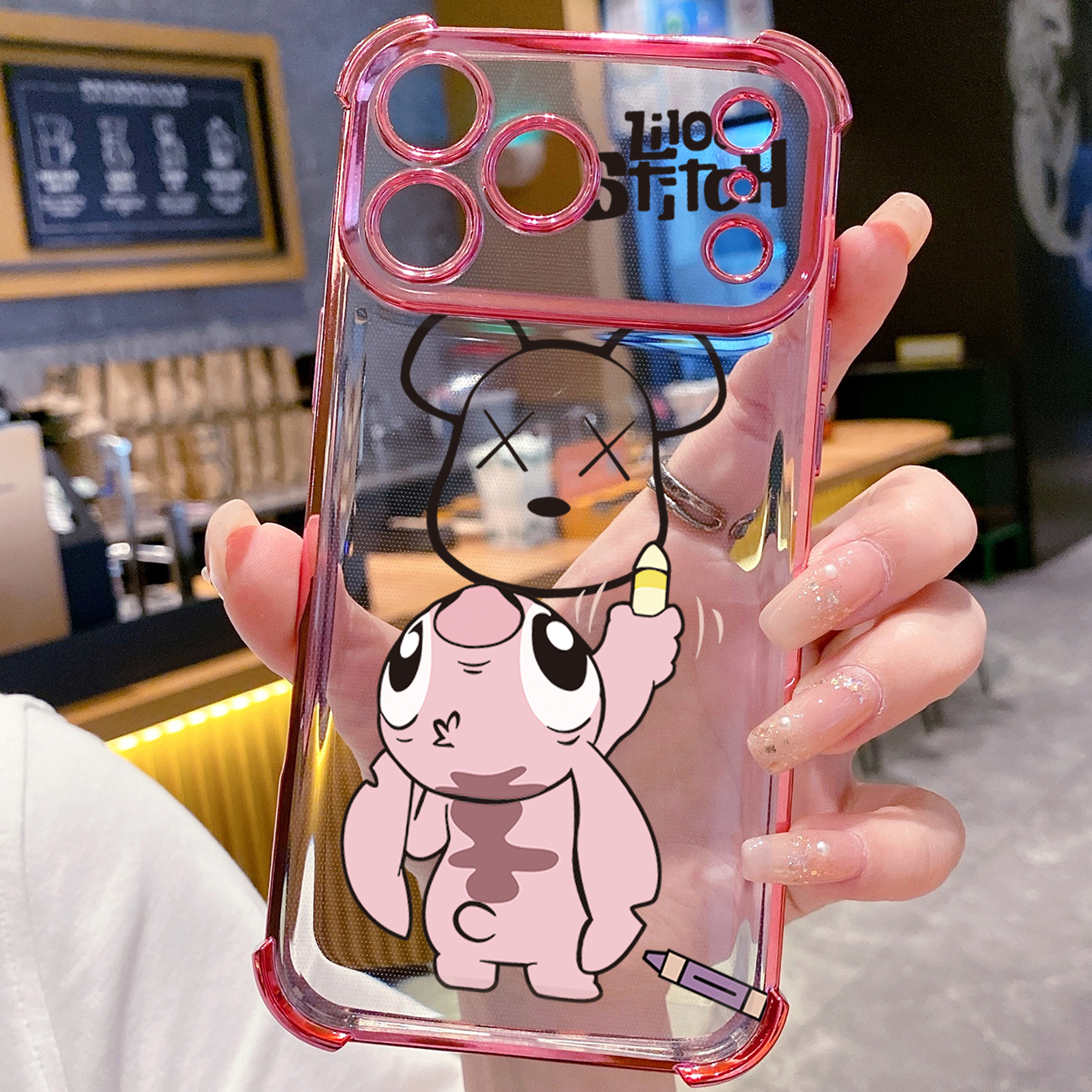 for iPhone 17 Pro Max 16 15 14 Plus Plating Phone Case Shockproof Cover Stitch Drawing Bear