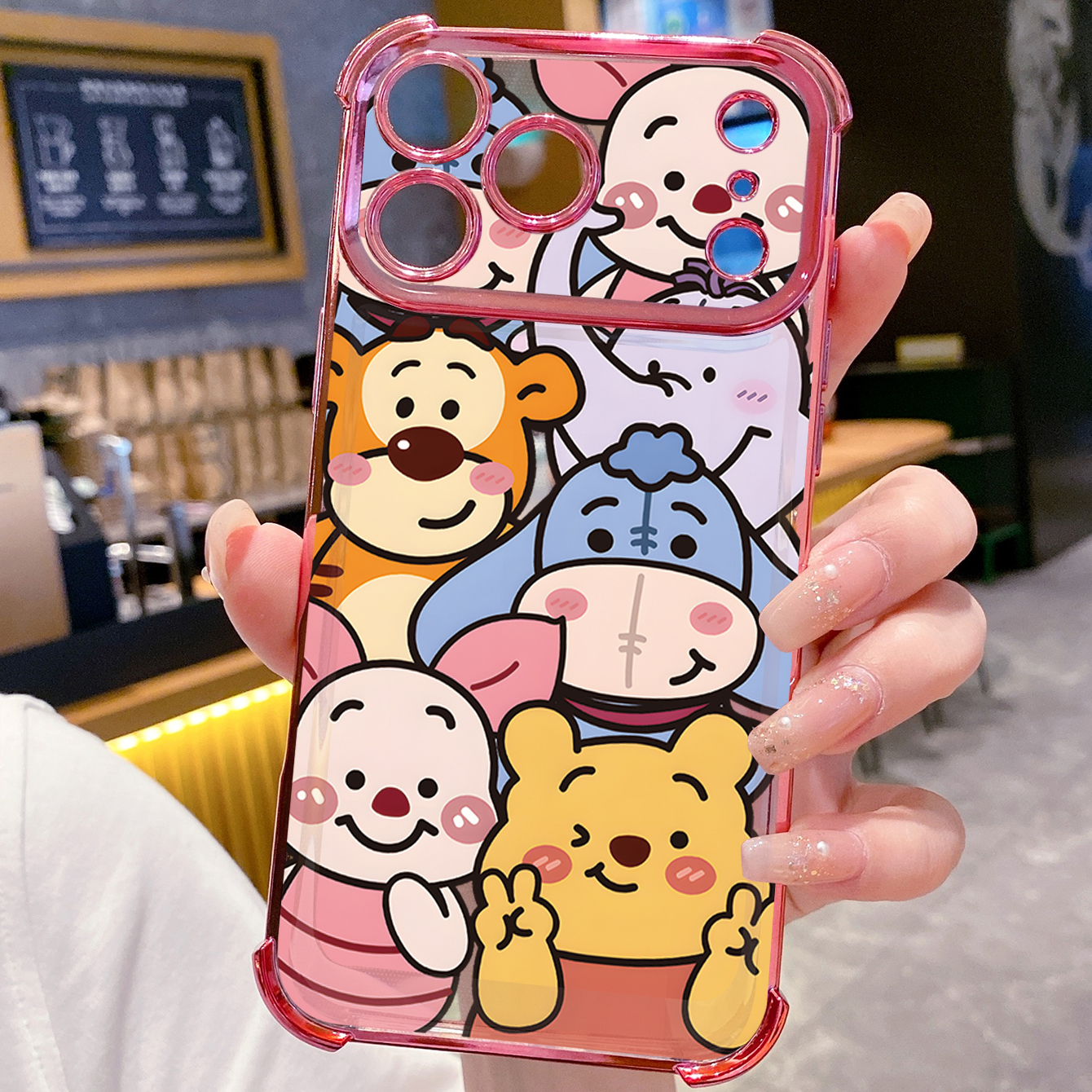 for iPhone 17 Pro Max 16 15 14 Plus Plating Phone Case Shockproof Cover Cute Winnie Bear