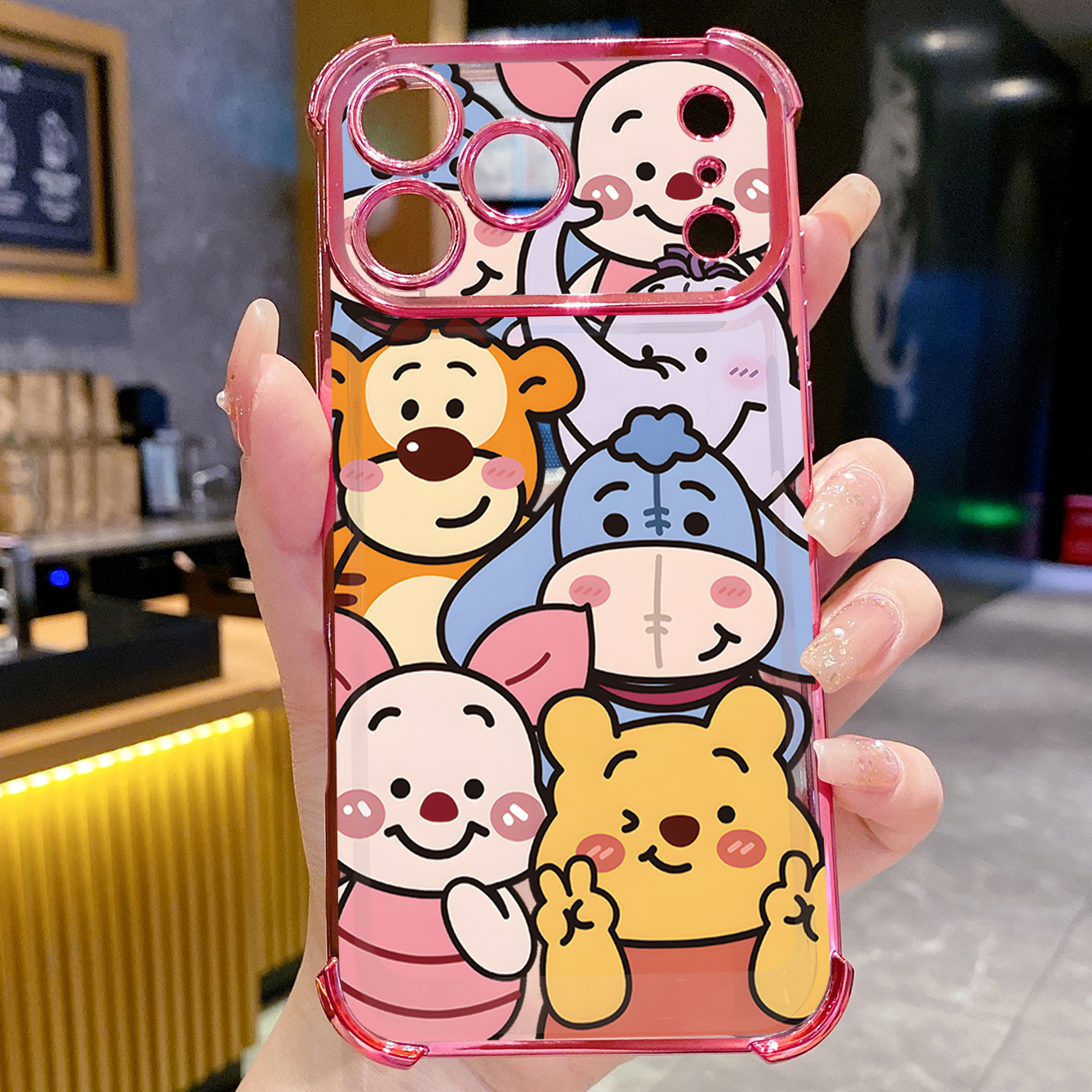 for iPhone 17 Pro Max 16 15 14 Plus Plating Phone Case Shockproof Cover Cute Winnie Bear