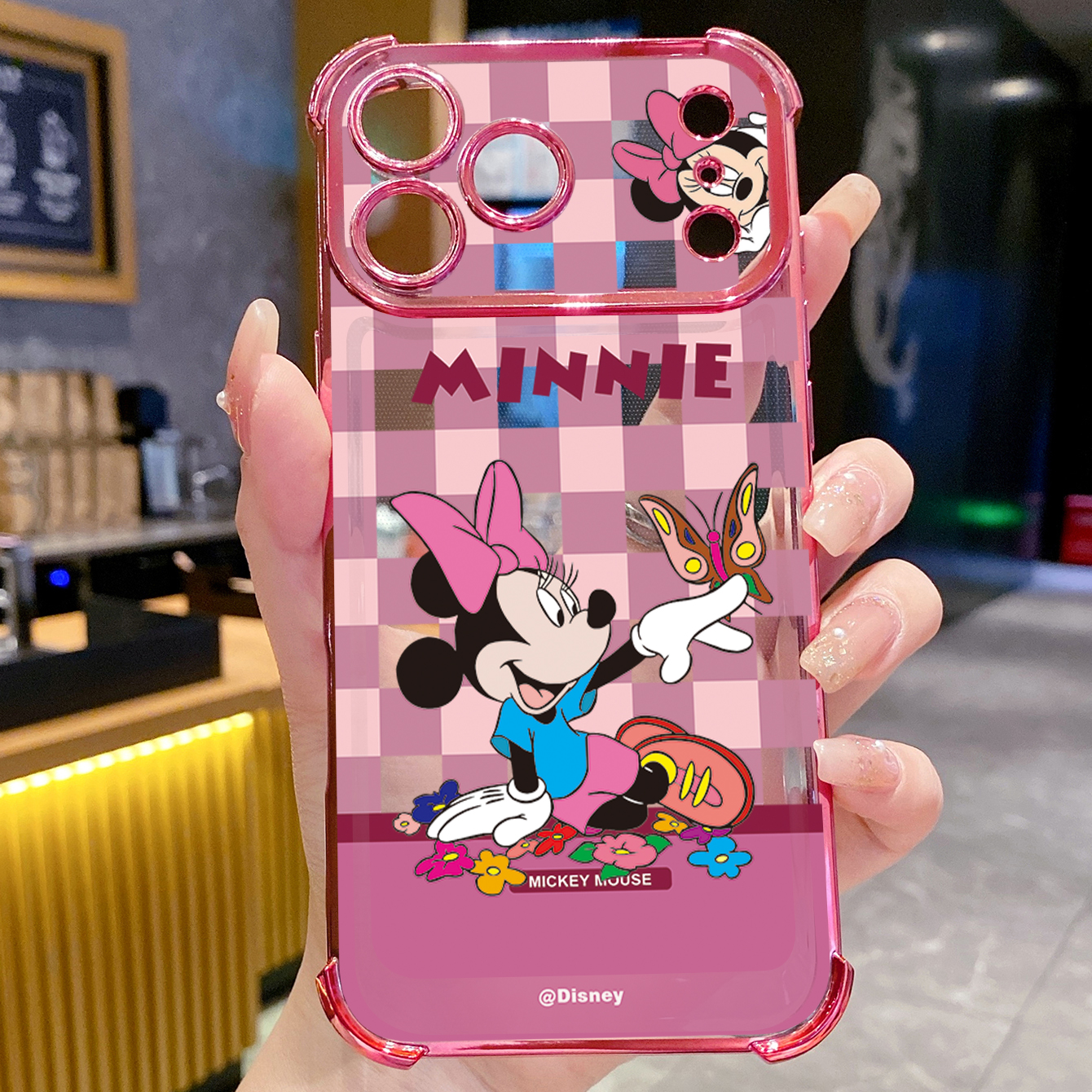 for iPhone 17 Pro Max 16 15 14 Plus Plating Phone Case Shockproof Cover Cute Plaid Mouse Couple
