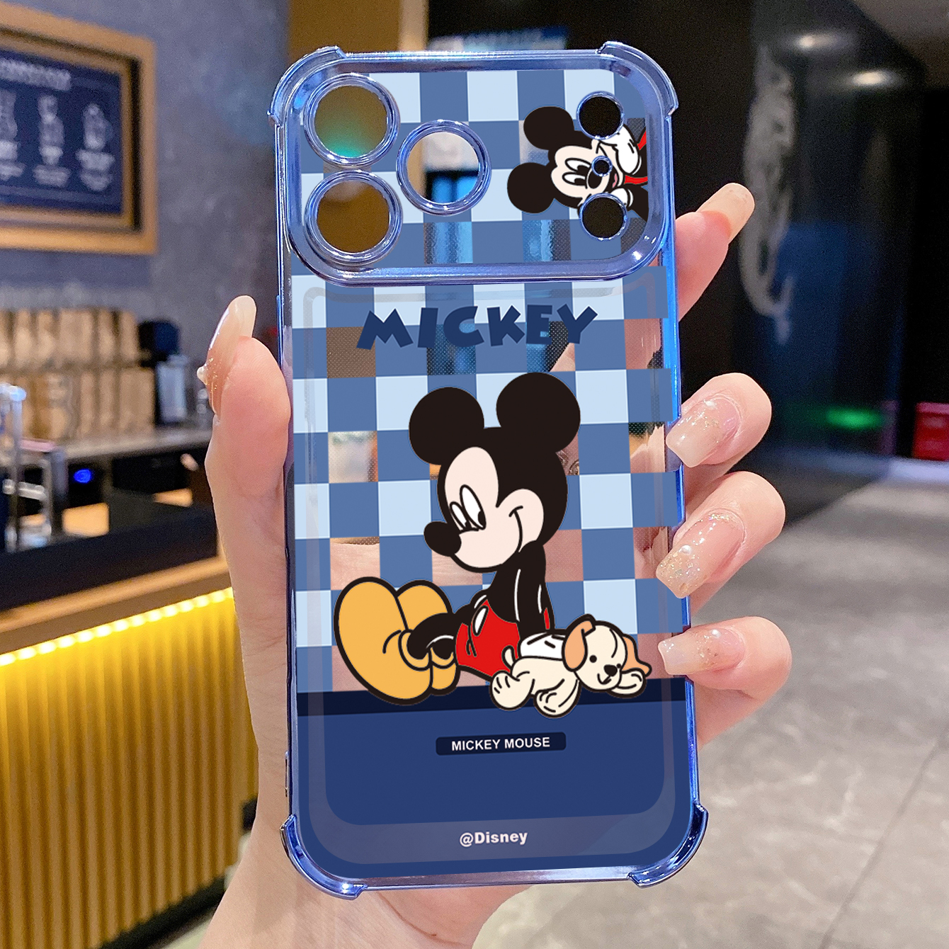 for iPhone 17 Pro Max 16 15 14 Plus Plating Phone Case Shockproof Cover Cute Plaid Mouse Couple