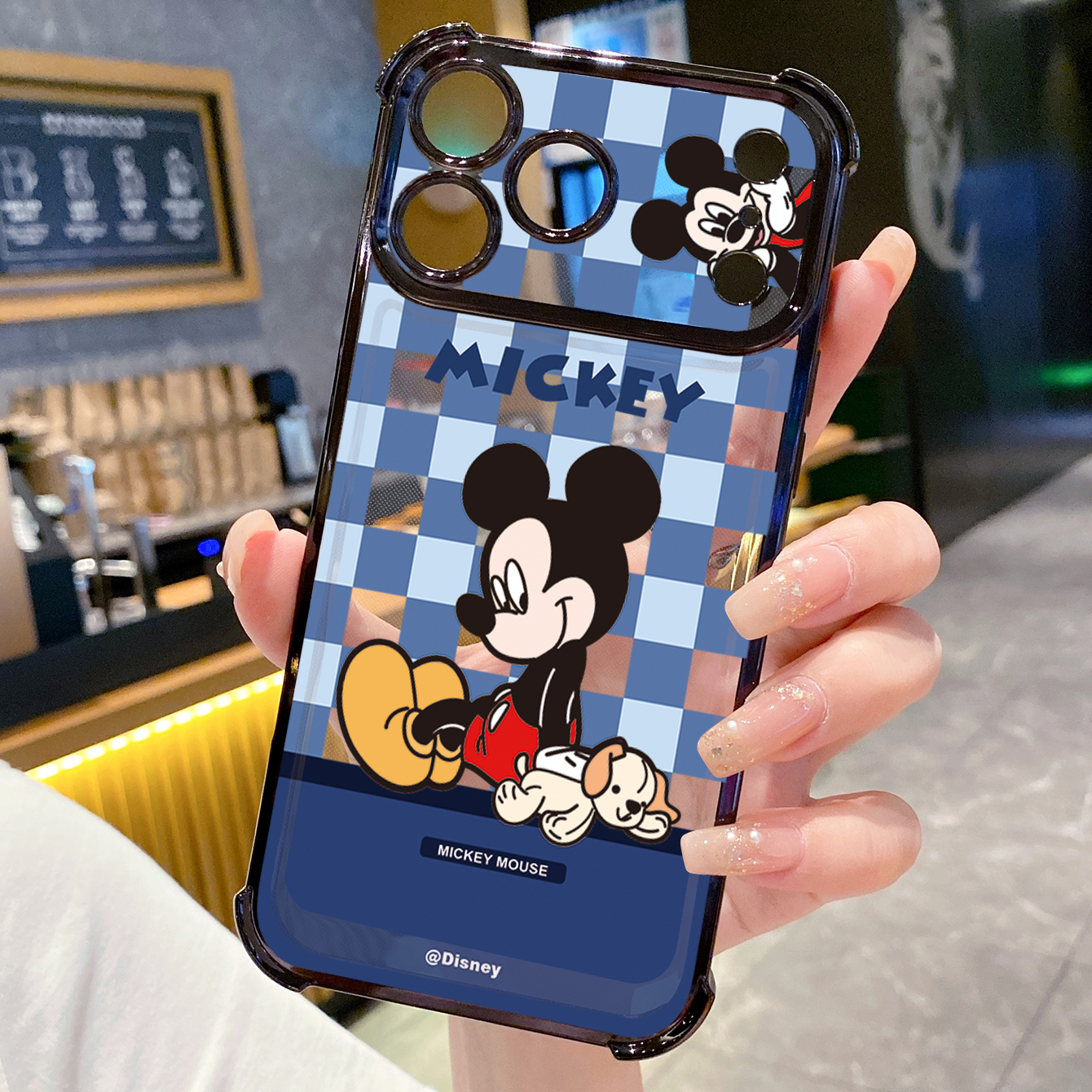 for iPhone 17 Pro Max 16 15 14 Plus Plating Phone Case Shockproof Cover Cute Plaid Mouse Couple