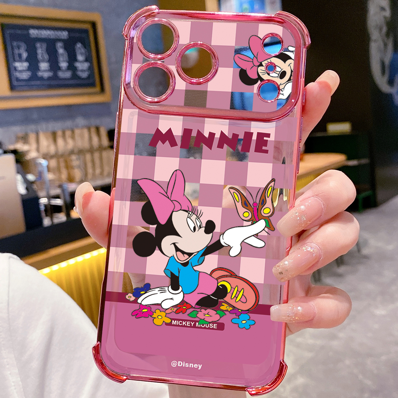 for iPhone 17 Pro Max 16 15 14 Plus Plating Phone Case Shockproof Cover Cute Plaid Mouse Couple