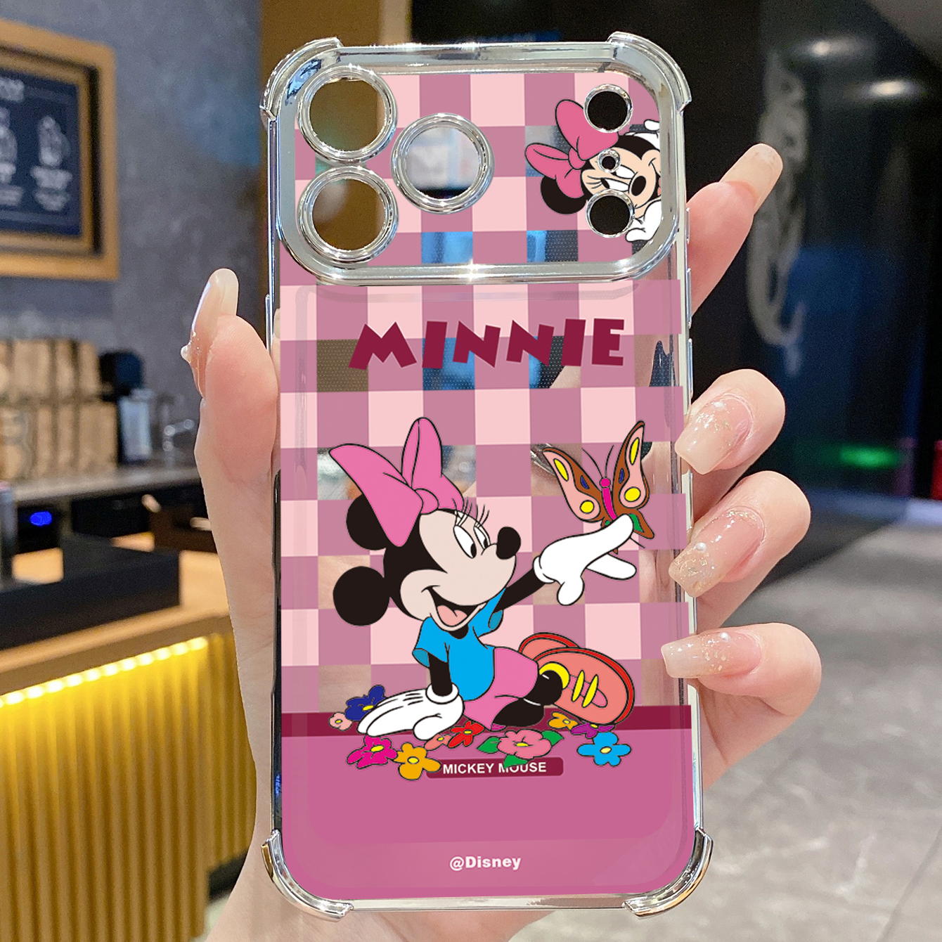 for iPhone 17 Pro Max 16 15 14 Plus Plating Phone Case Shockproof Cover Cute Plaid Mouse Couple