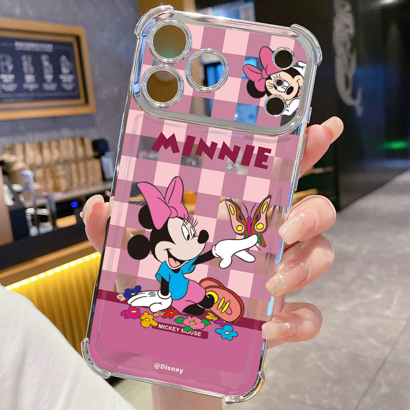 for iPhone 17 Pro Max 16 15 14 Plus Plating Phone Case Shockproof Cover Cute Plaid Mouse Couple