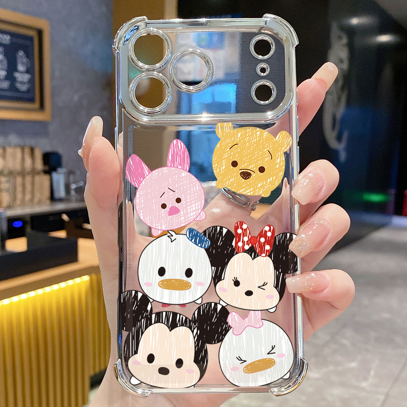 for iPhone 17 Pro Max 16 15 14 Plus Plating Phone Case Shockproof Cover Cute Fuuny Mouse Duck Bear Face