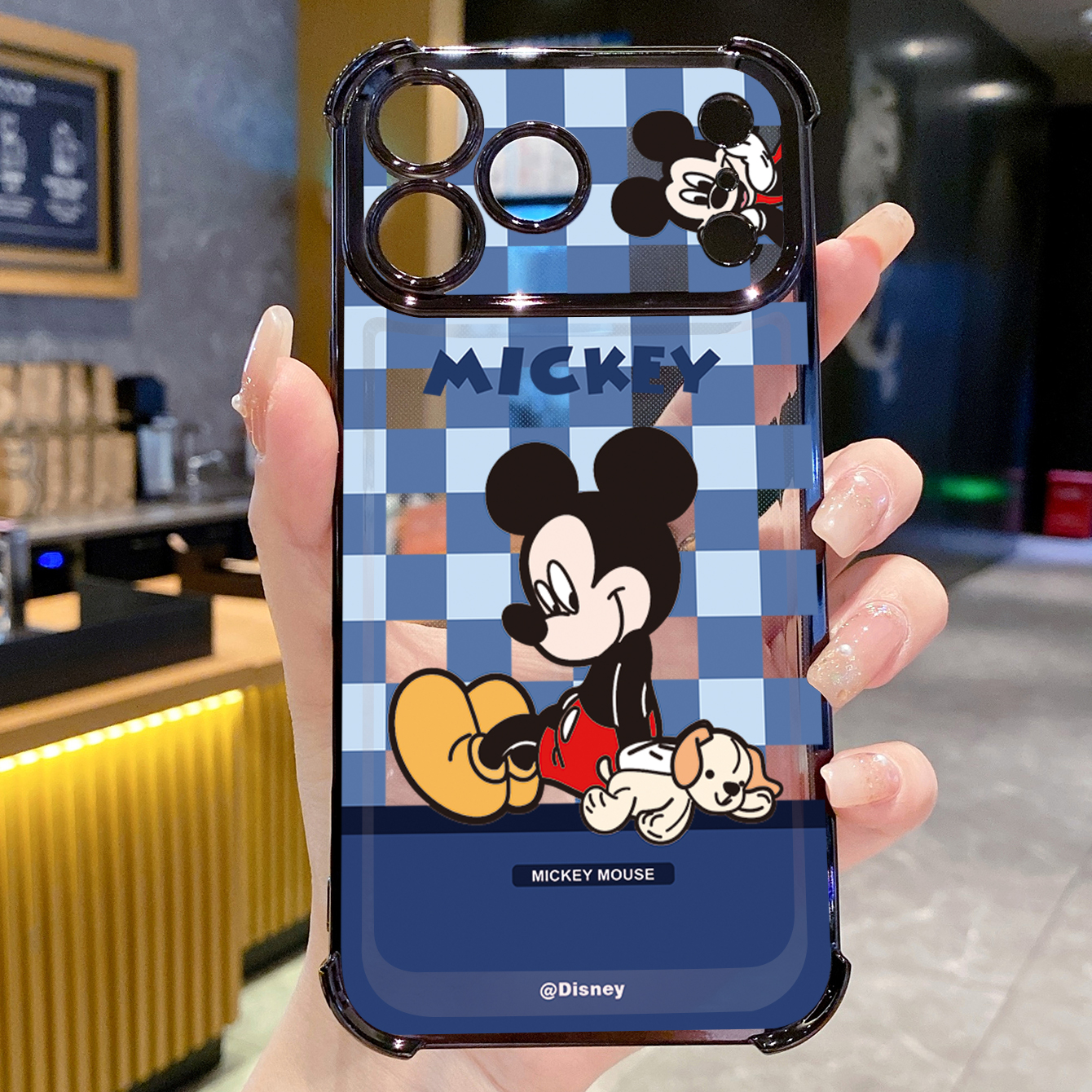 for iPhone 17 Pro Max 16 15 14 Plus Plating Phone Case Shockproof Cover Cute Plaid Mouse Couple