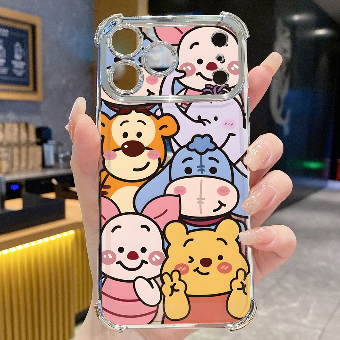 for iPhone 17 Pro Max 16 15 14 Plus Plating Phone Case Shockproof Cover Cute Winnie Bear