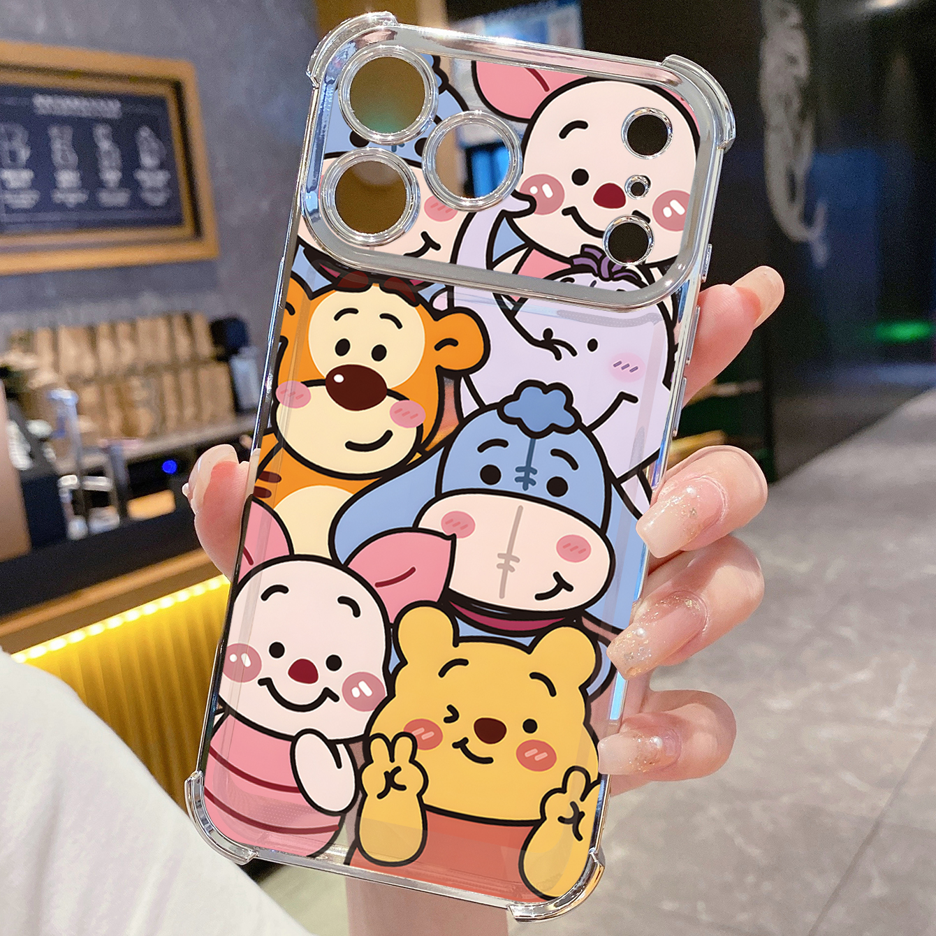 for iPhone 17 Pro Max 16 15 14 Plus Plating Phone Case Shockproof Cover Cute Winnie Bear