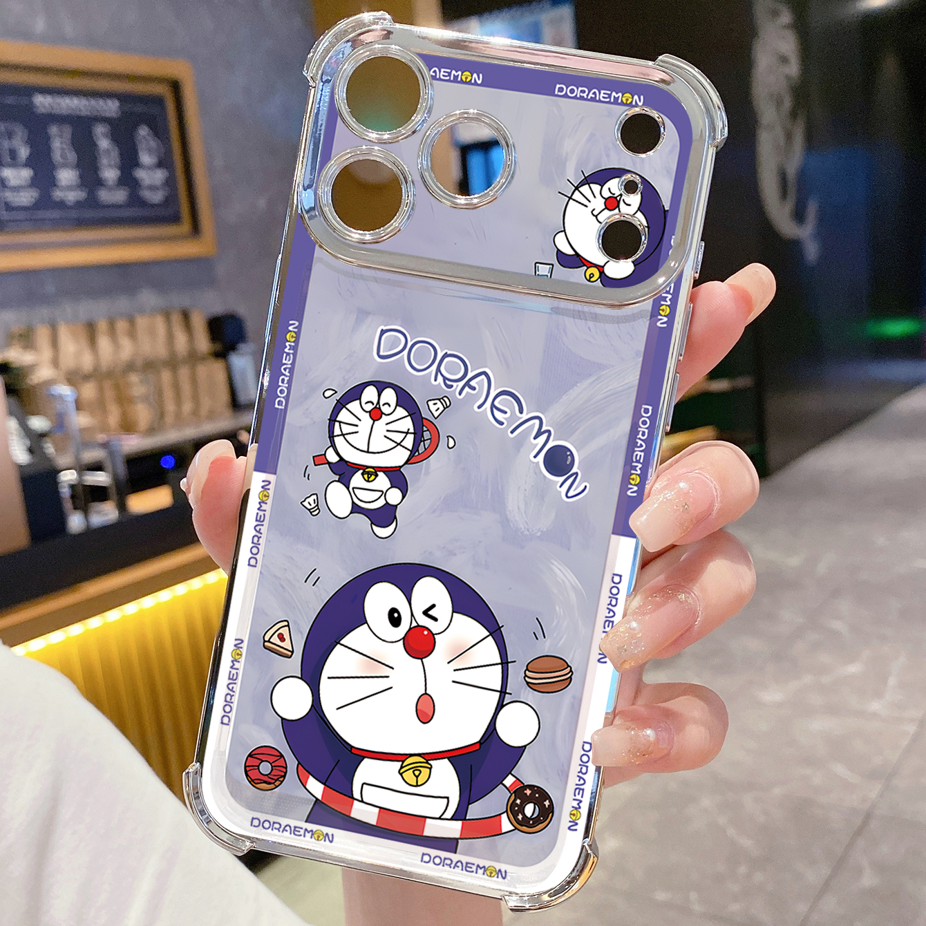 for iPhone 17 Pro Max 16 15 14 Plus Plating Phone Case Shockproof Cover Cute Doraemon