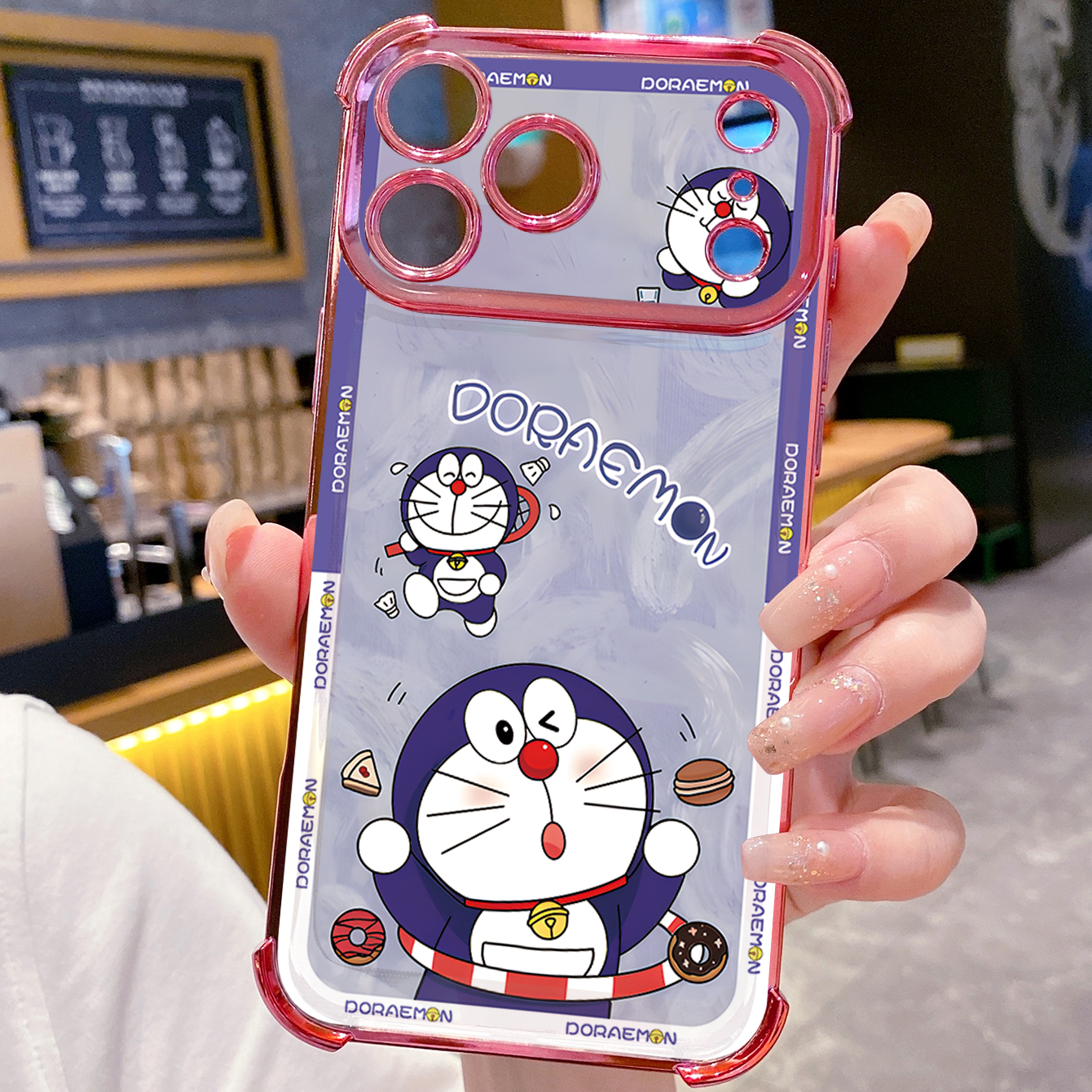 for iPhone 17 Pro Max 16 15 14 Plus Plating Phone Case Shockproof Cover Cute Doraemon