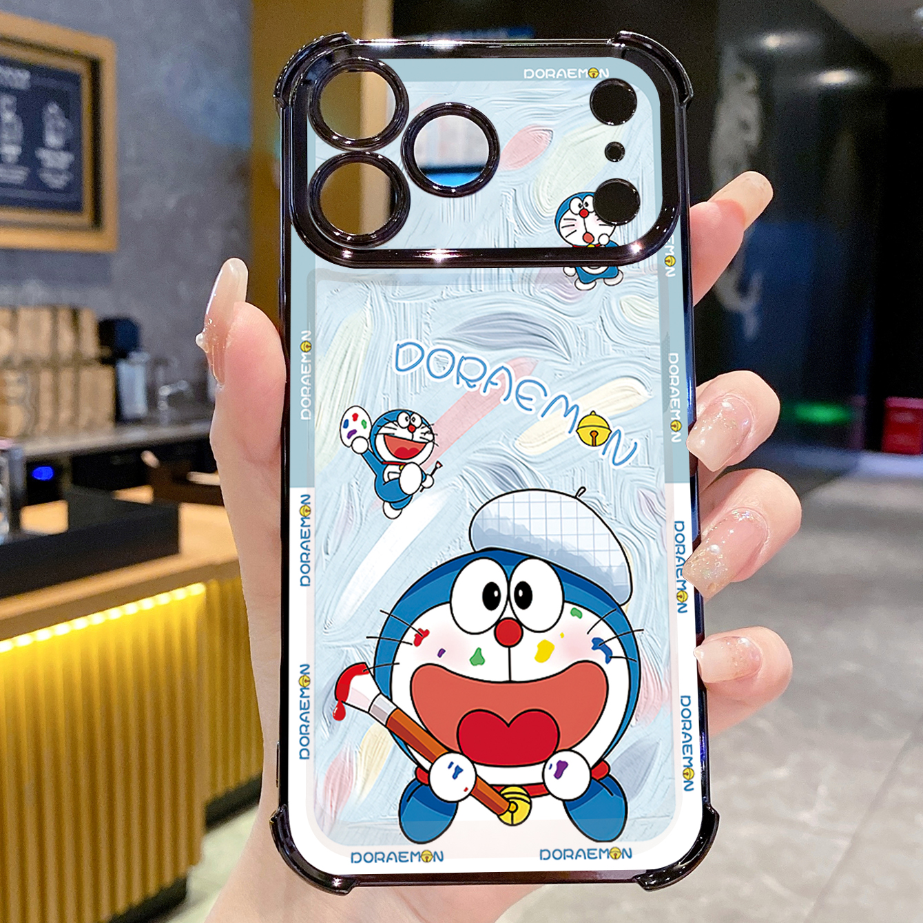 for iPhone 17 Pro Max 16 15 14 Plus Plating Phone Case Shockproof Cover Cute Doraemon