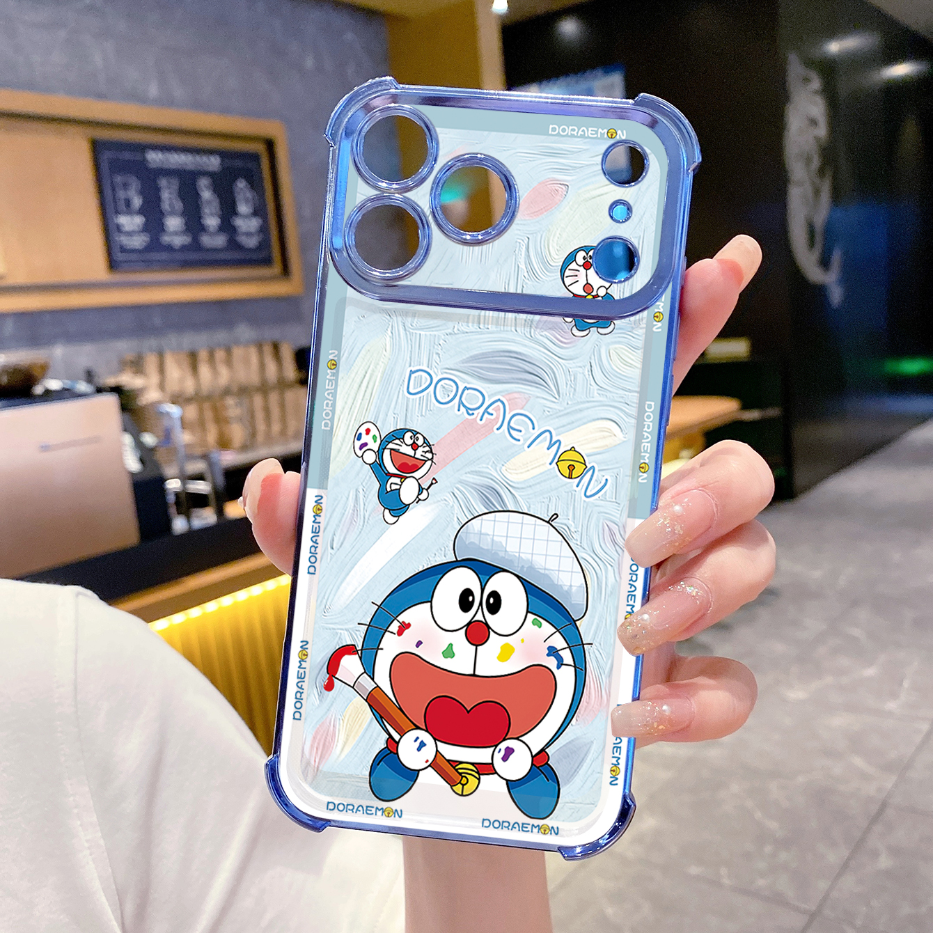 for iPhone 17 Pro Max 16 15 14 Plus Plating Phone Case Shockproof Cover Cute Doraemon