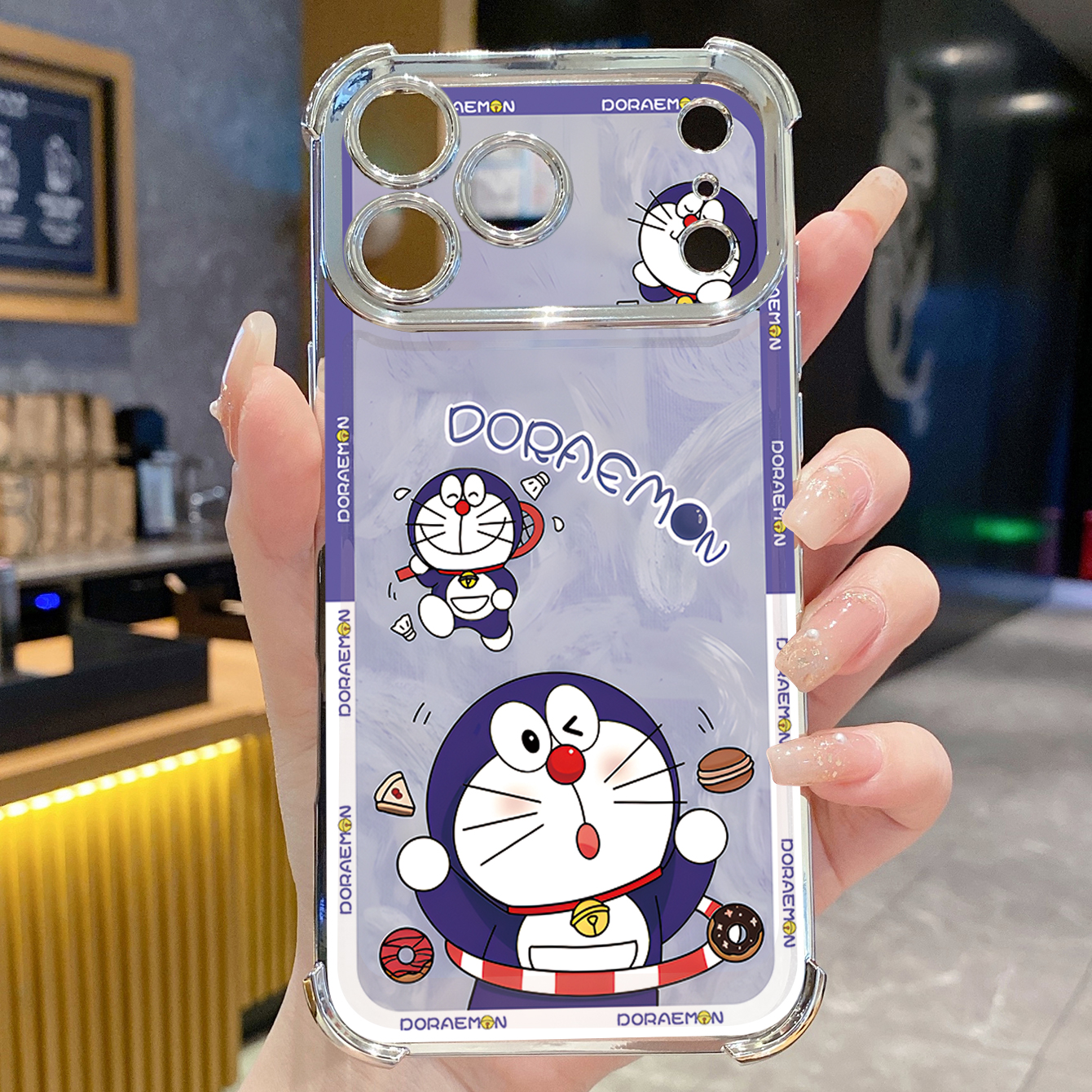 for iPhone 17 Pro Max 16 15 14 Plus Plating Phone Case Shockproof Cover Cute Doraemon