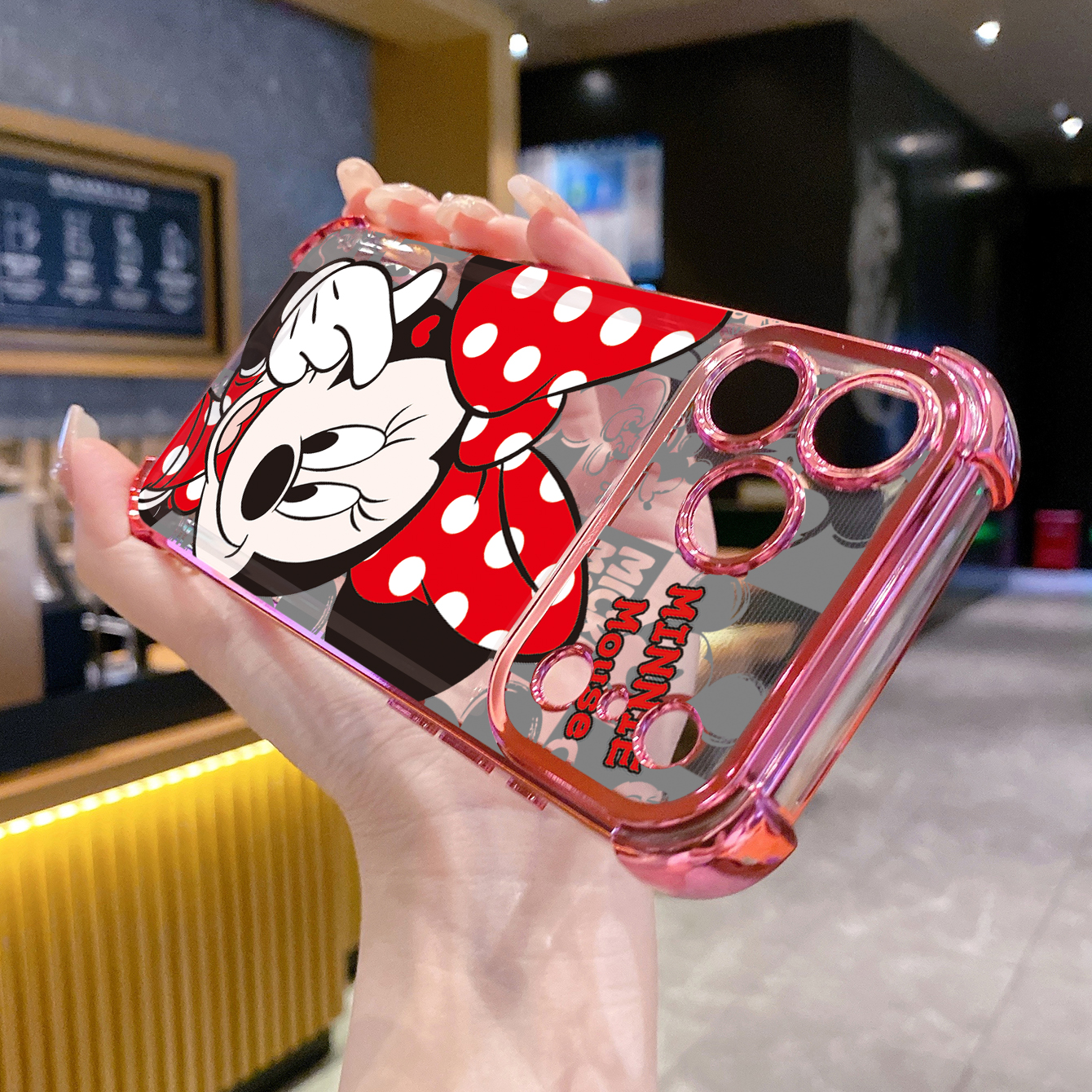 for iPhone 17 Pro Max 16 15 14 Plus Plating Phone Case Shockproof Cover Sweet Couple Mickey Minnie
