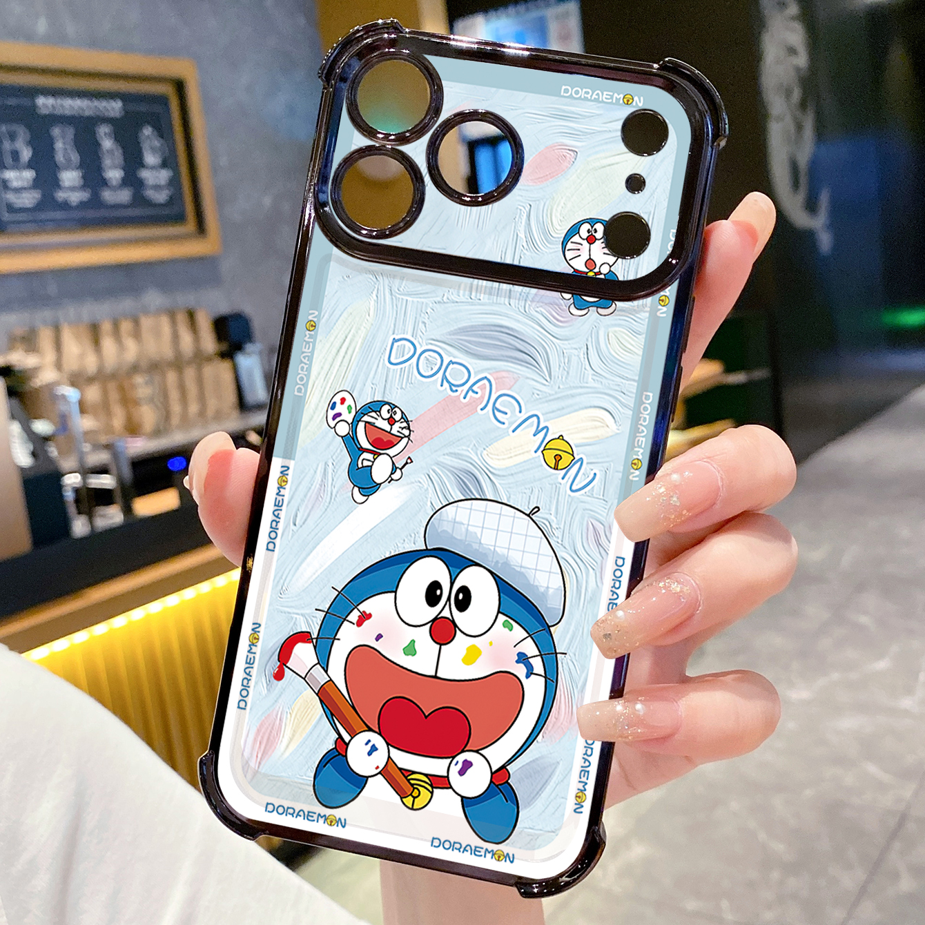 for iPhone 17 Pro Max 16 15 14 Plus Plating Phone Case Shockproof Cover Cute Doraemon