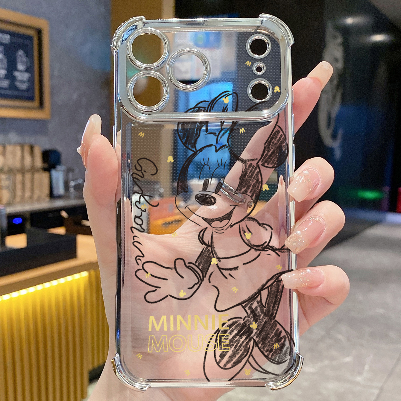 for iPhone 17 Pro Max 16 15 14 Plus Plating Phone Case Shockproof Cover Drawing Mickey Minnie