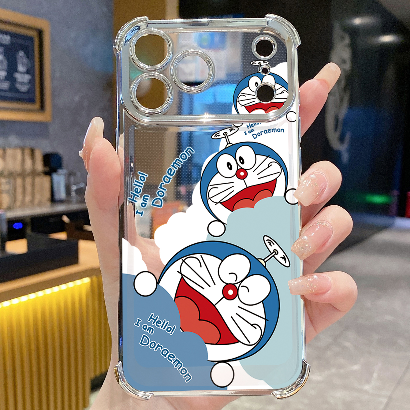 for iPhone 17 Pro Max 16 15 14 Plus Plating Phone Case Shockproof Cover Doraemon